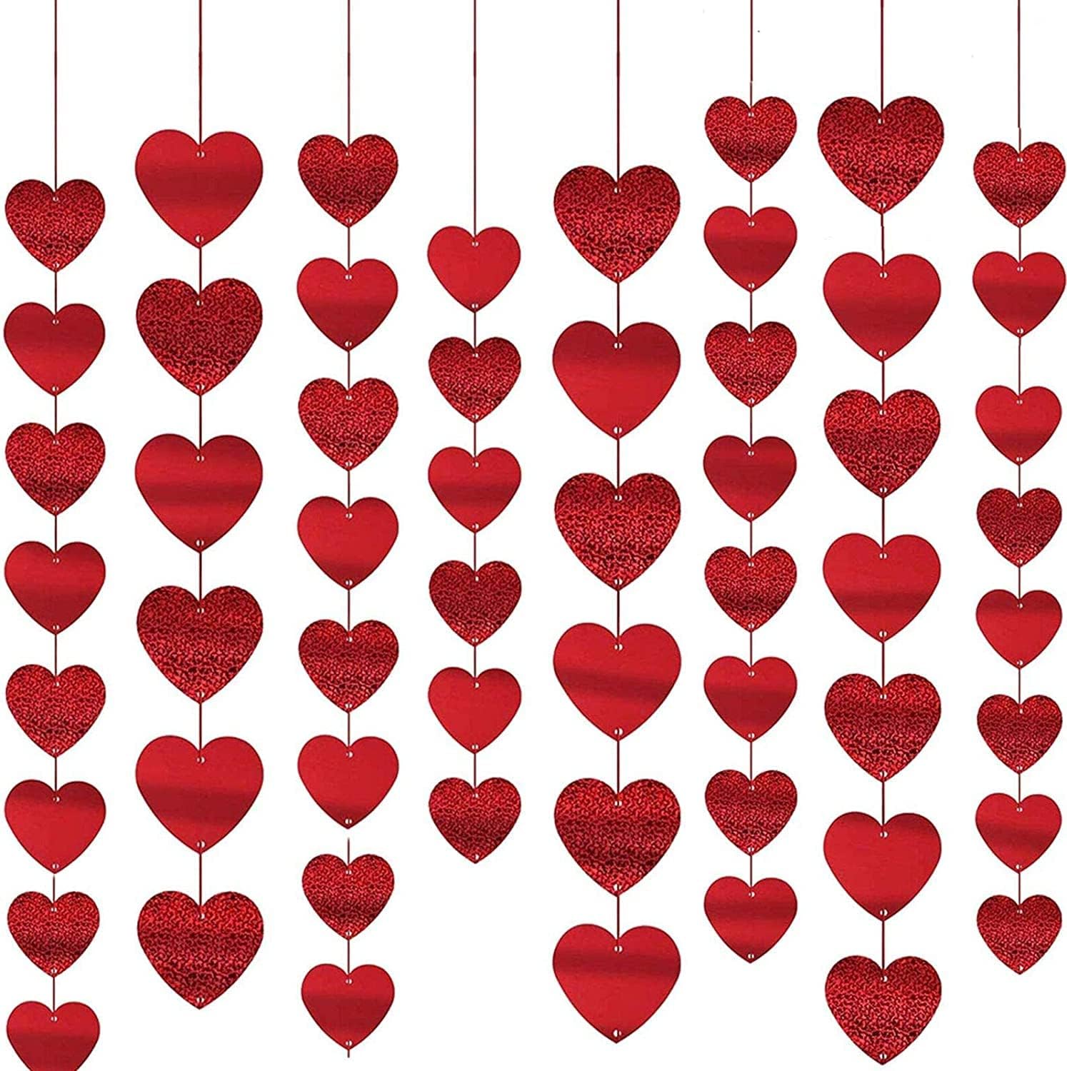 90 Hearts Valentines Day Heart Banner Decorations Felt Red Heart Shape Hanging S...