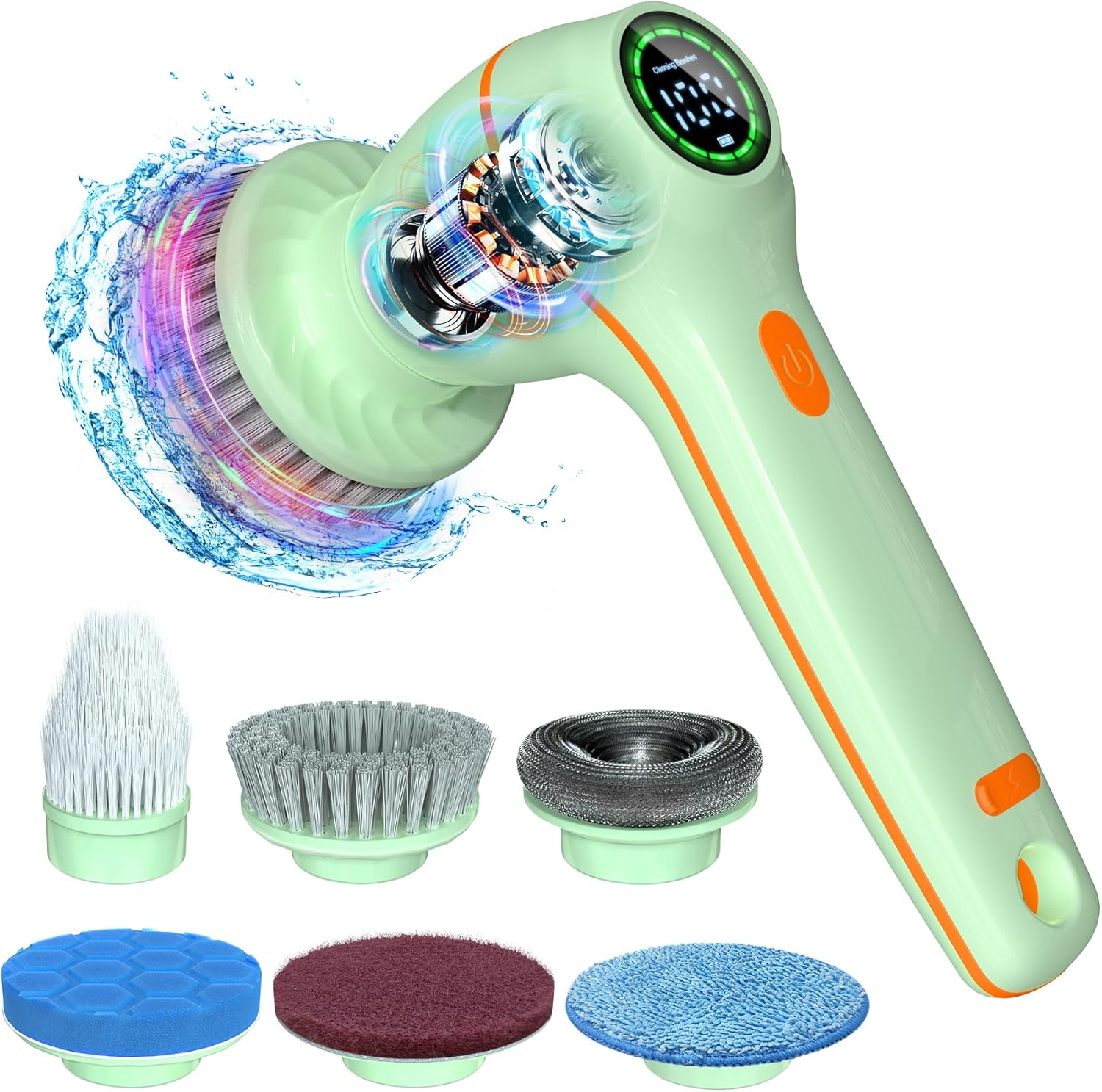 Electric Spin Scrubber, Cordless Cleaning Brush with LED Display, 6 Replaceable...