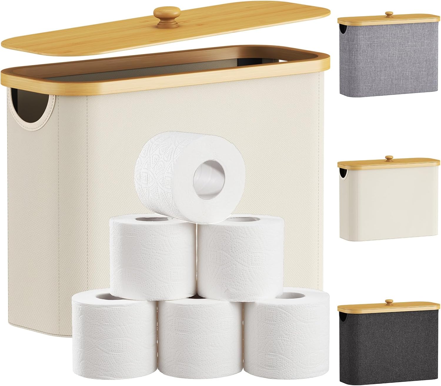 Lifewit Toilet Paper Storage, Bamboo Toilet Paper Basket with Lid and Handle, Fr...