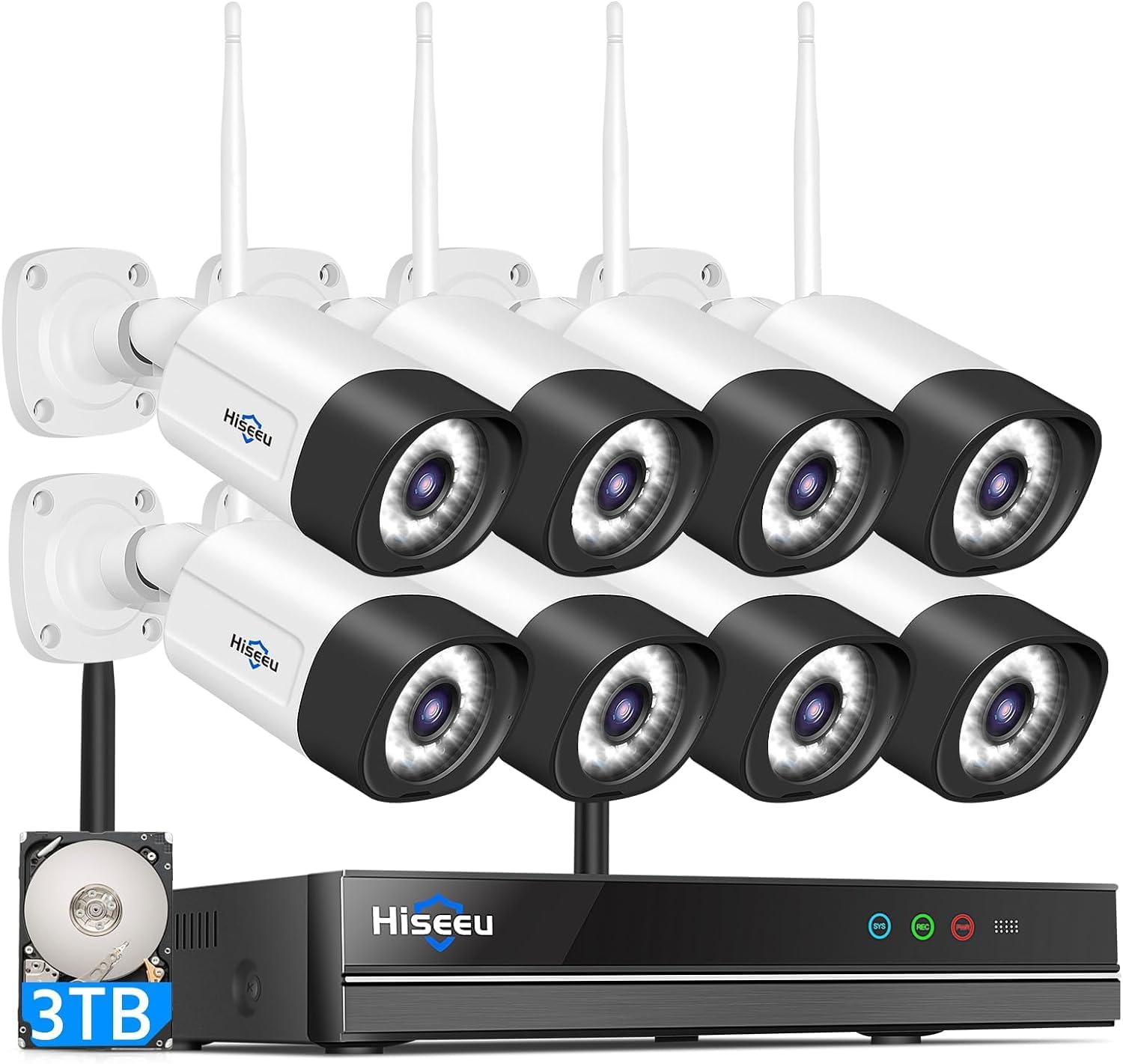 【Wireless Pro,Plug & Play】 Hiseeu 5MP WiFi Security Camera System,3TB HDD, 16...