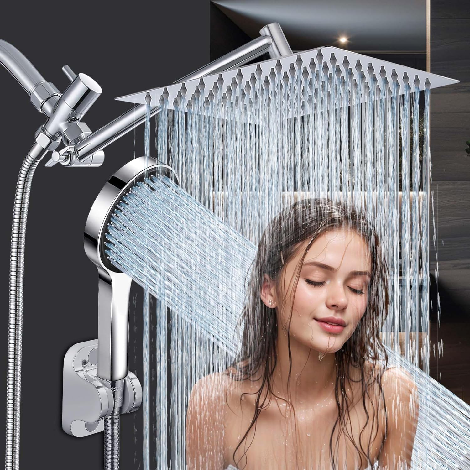 Shower Head,10 Inch Rain Shower Head with Handheld Spray Combo,3 Handheld Water...