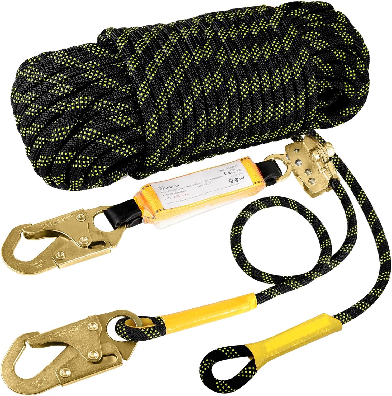 TRSMIMA Rope Harness Safety Lanyard：50ft Vertical Roofing Rope With Grab Snap H...