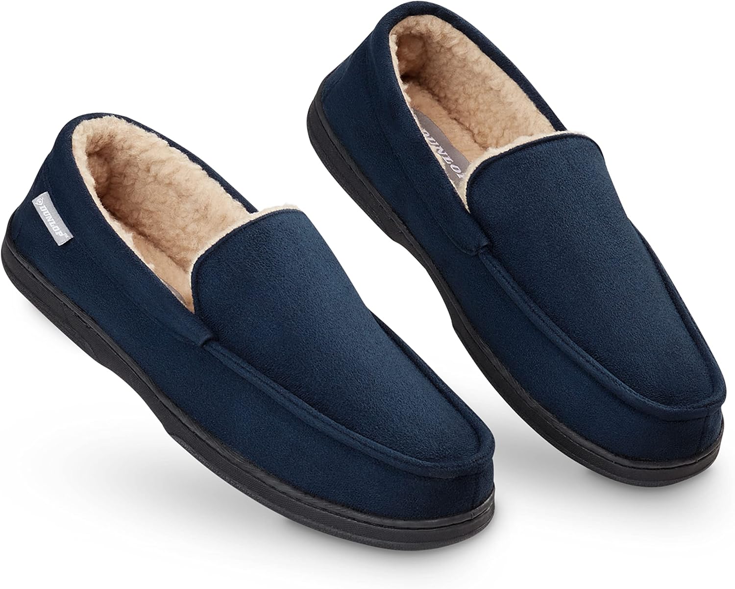 DUNLOP Moccasins Slippers Men Loafers Faux Fur Slippers Rubber Sole Memory Foam...