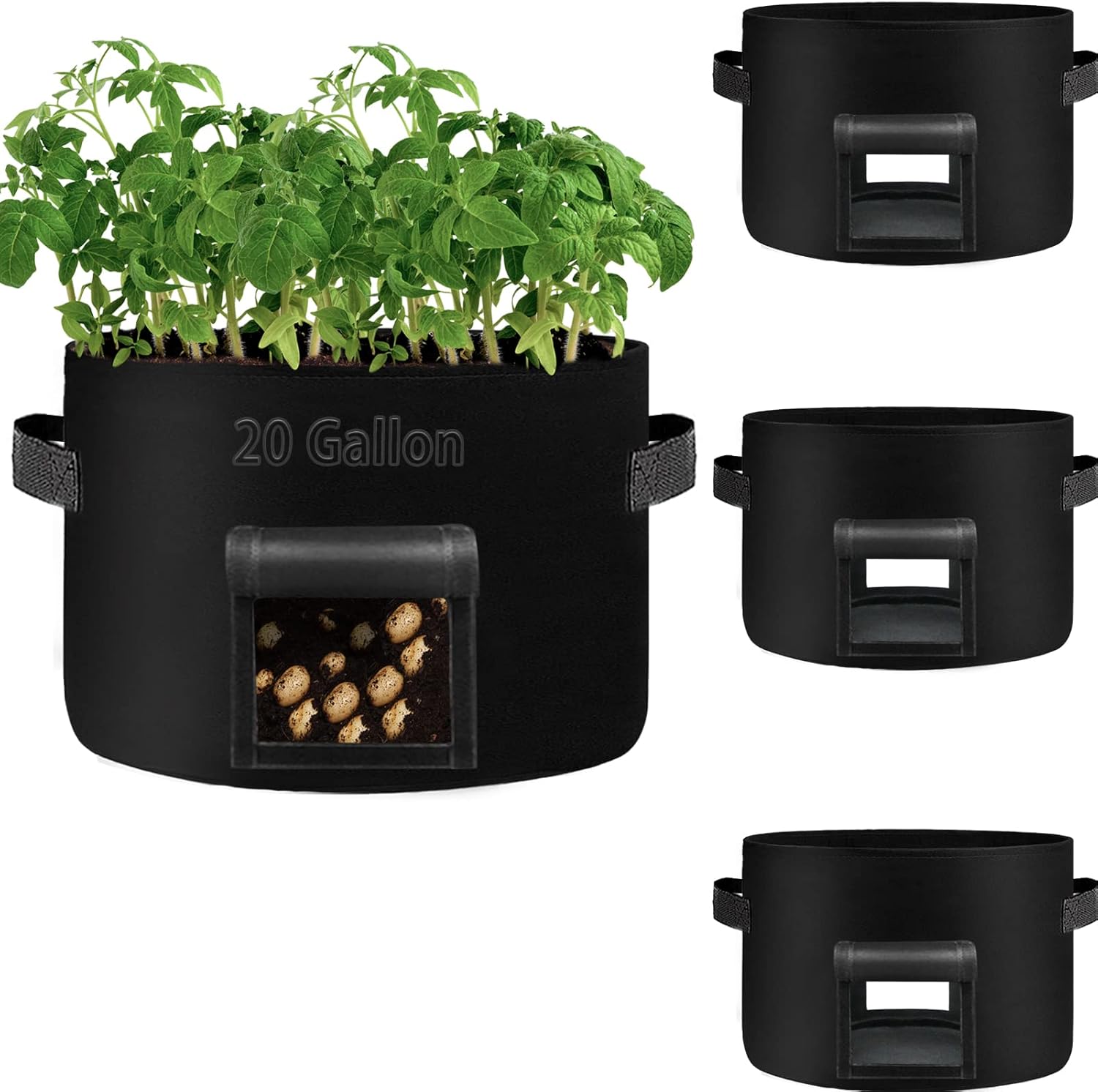 TCBWFY 20Gallon Potato Grow Bags with 2 Flaps,4 Pack Heavy Duty 14oz/yd² Potato...