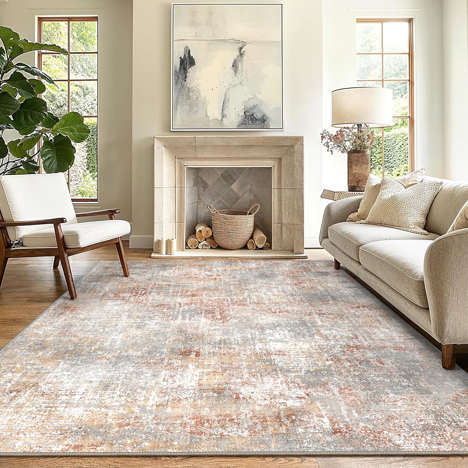 GENIMO Washable Area Rugs for Living Room Bedroom, 8x10 Modern Abstract Non Slip...