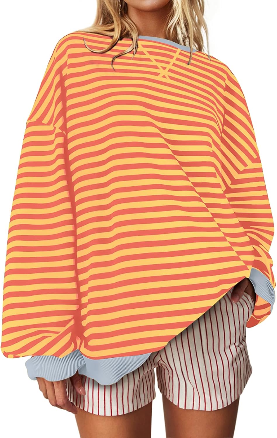 UEU Women Oversized Striped Crewneck Sweatshirt Long Sleeve Color Block Pullover...