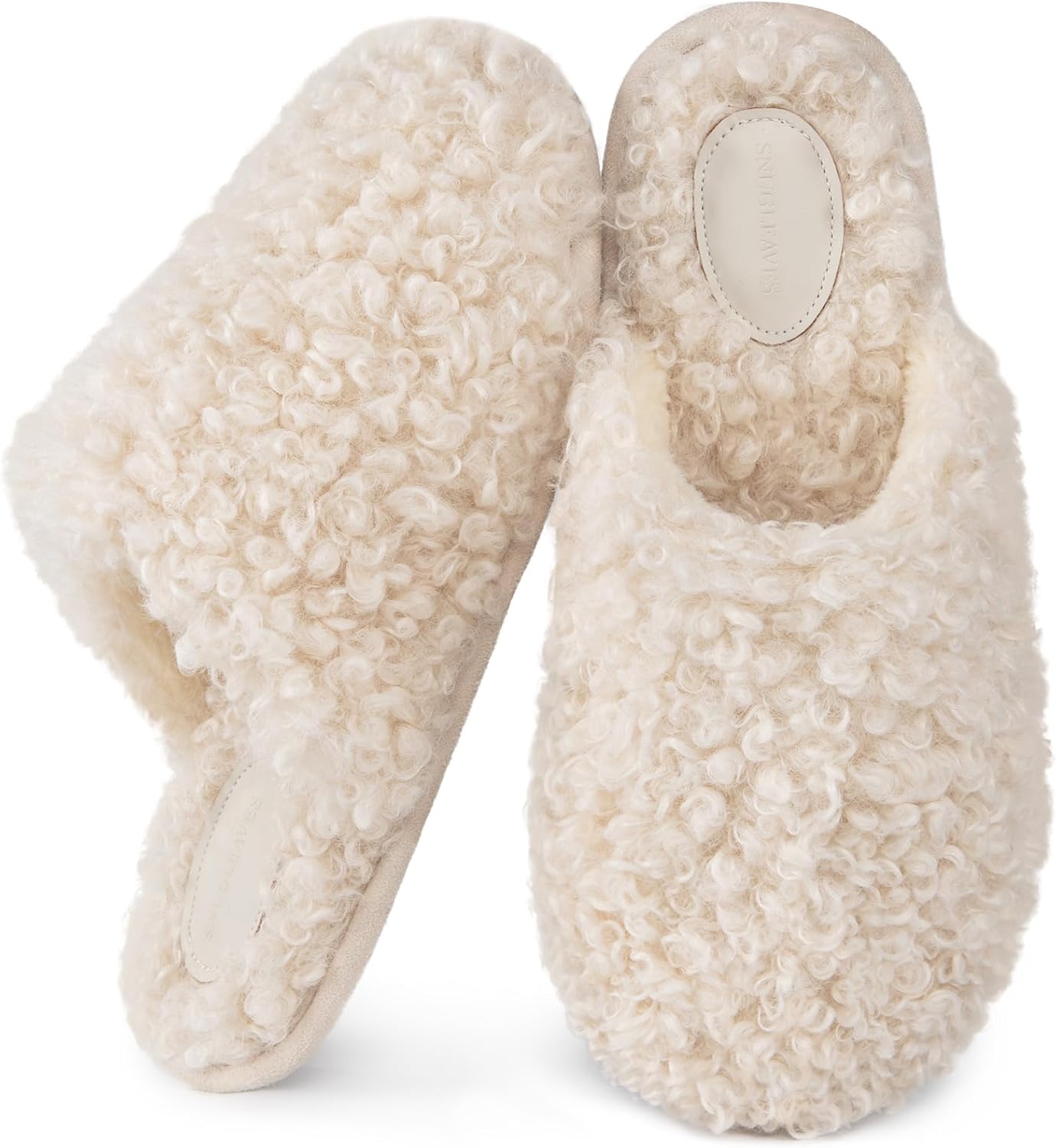 Snug Leaves Women's Scuff Slippers Furry Cute Curly Faux Wool Slip-on Indoor Mem...