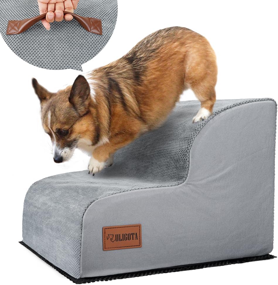Dog Steps for Bed, 2-Step Ladder for Small Dogs & Cats, High Density Foam Pet St...