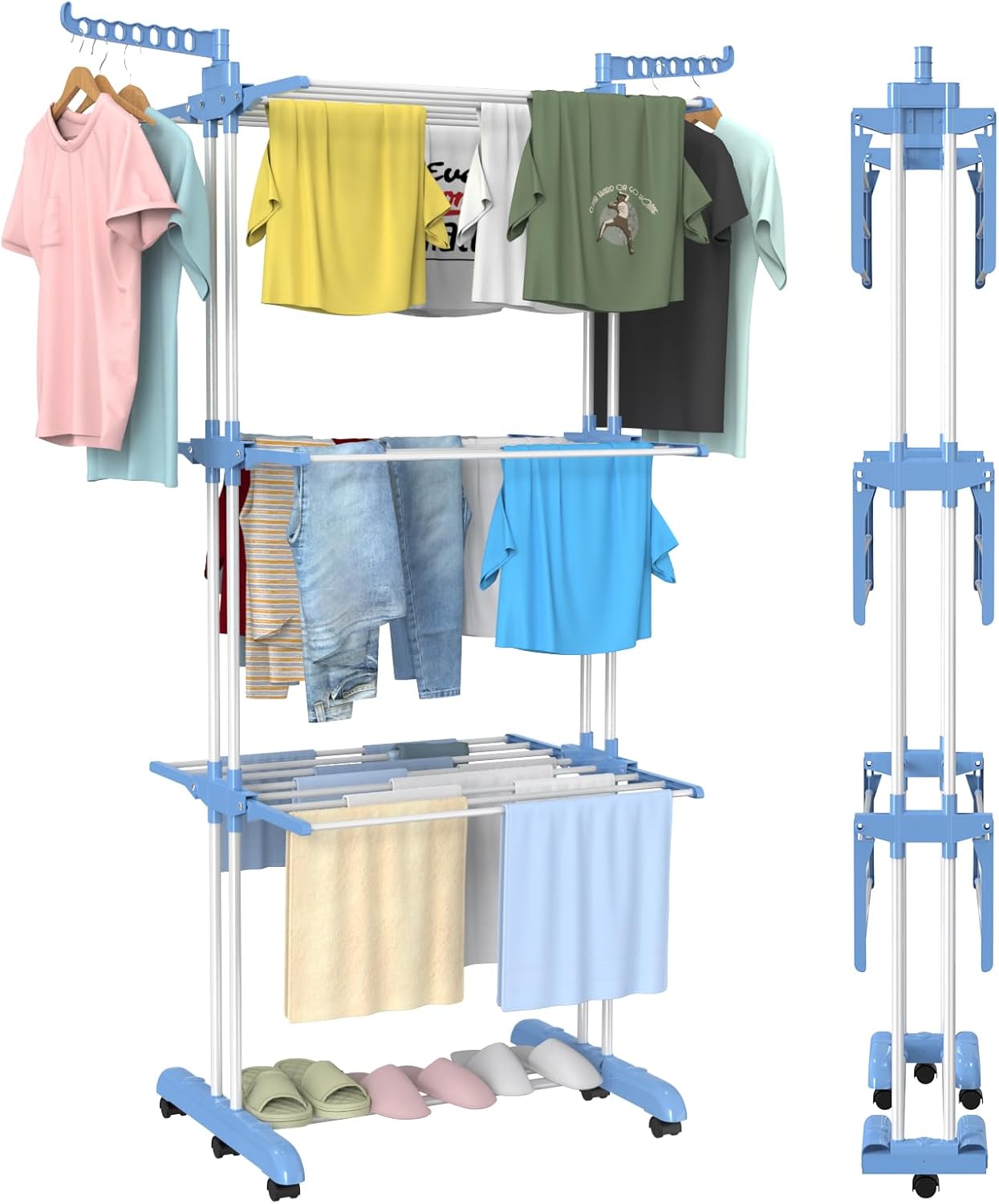 Bigzzia Clothes Drying Rack, 67.7 Inch Laundry Drying Rack with Foldable Base, 4...
