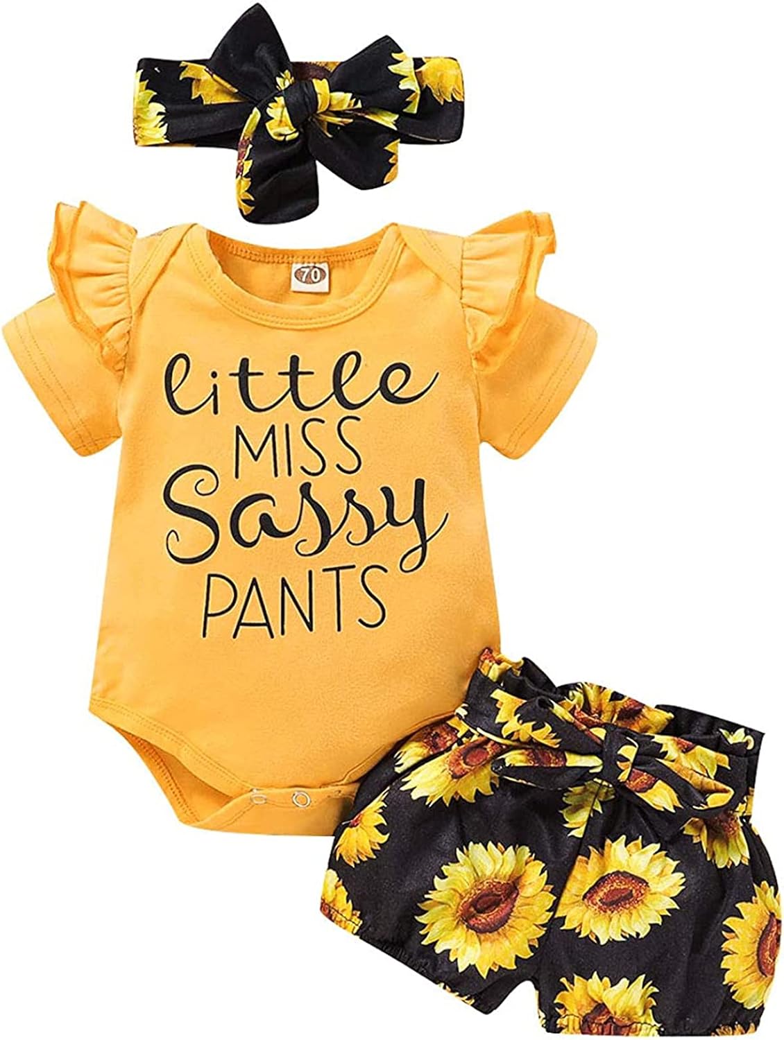 Newborn Baby Girl Clothes Outfits Cute Baby Ruffle Romper Pants with Headband Su...