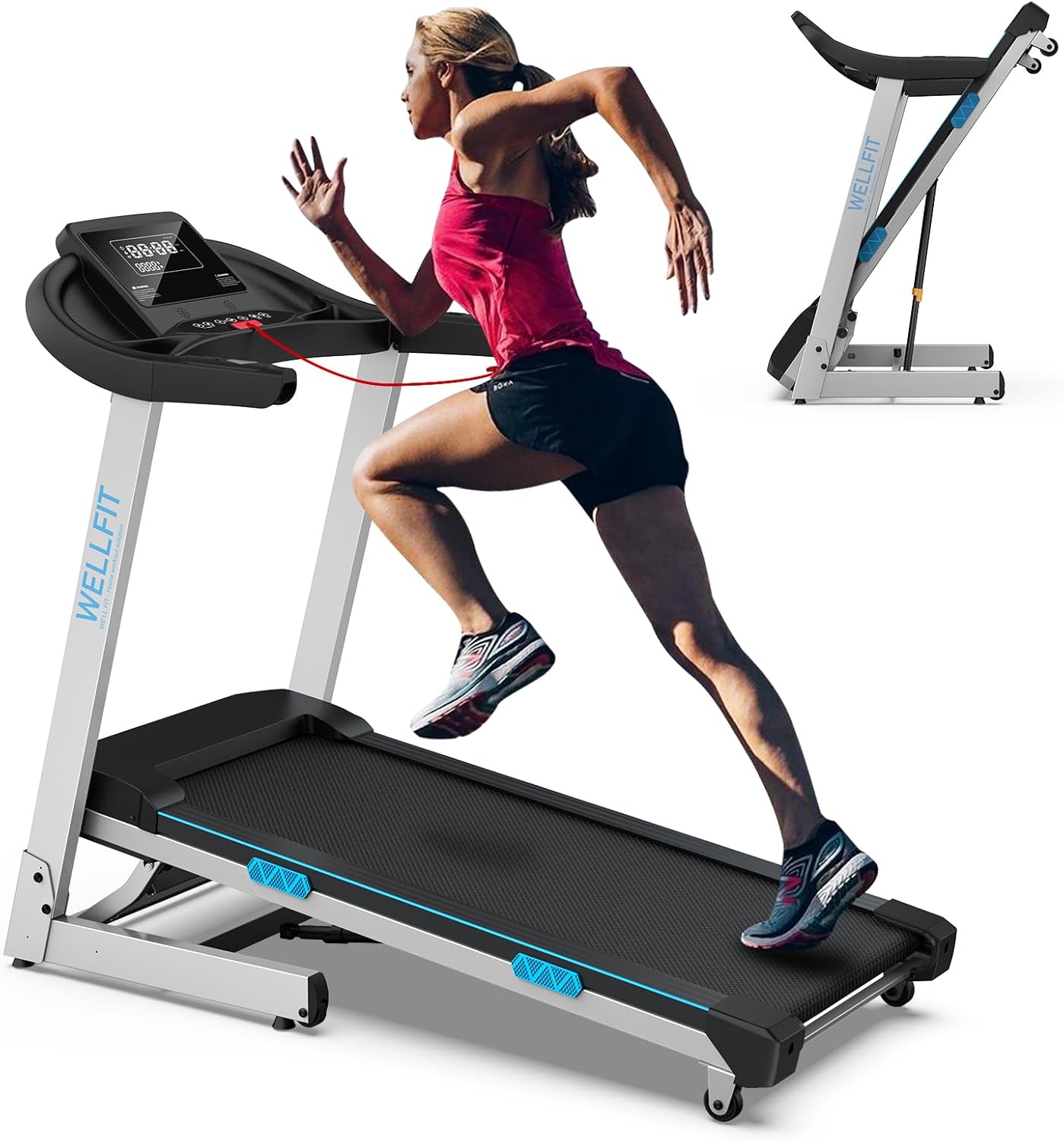WELLFIT Home Gym Treadmills 15% Auto Incline, 3.5HP Treadmill 350lbs Capacity, F...