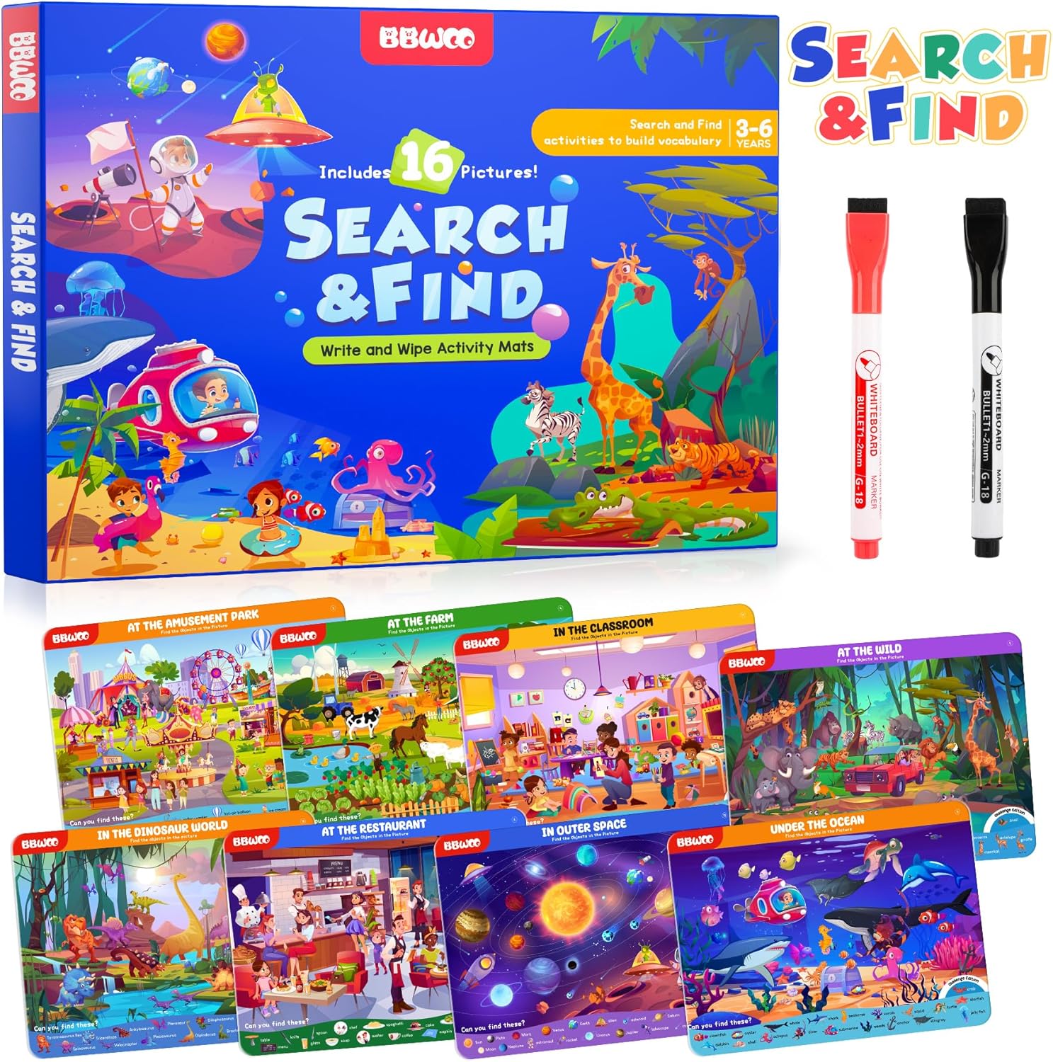 Preschool Learning Activities Search and Find Books, Travel Game for Road Trip C...