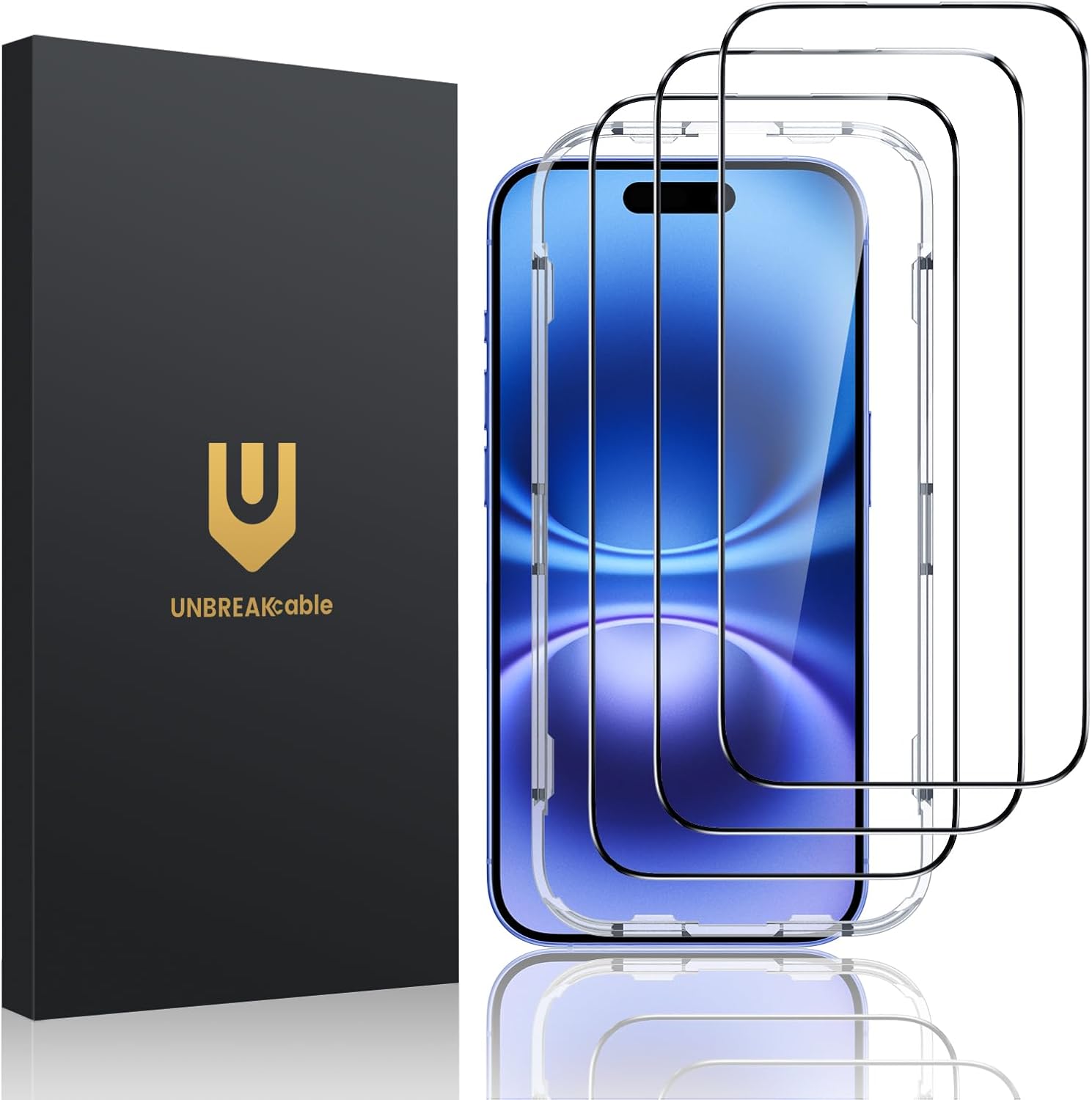 UNBREAKcable 3 Pack Screen Protector for iPhone 16, Shatterproof Tempered Glass...