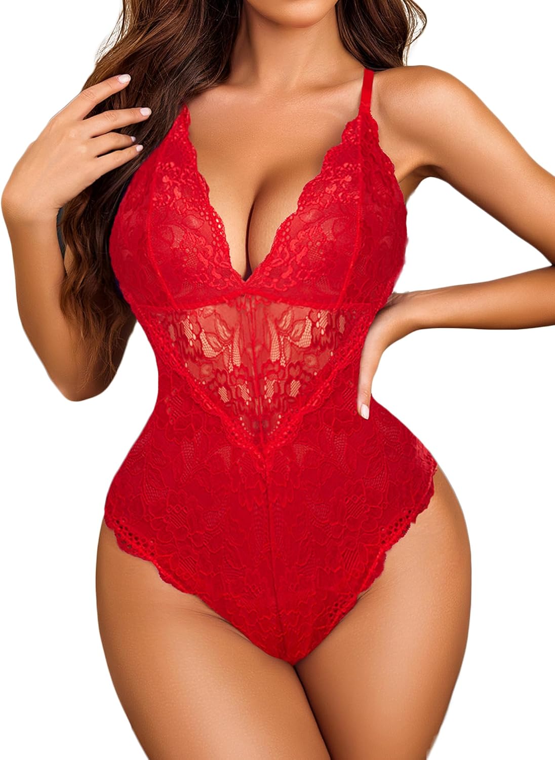 Avidlove Women Snap Crotch Lingerie Sexy Lace Bodysuit Deep V Teddy One Piece La...