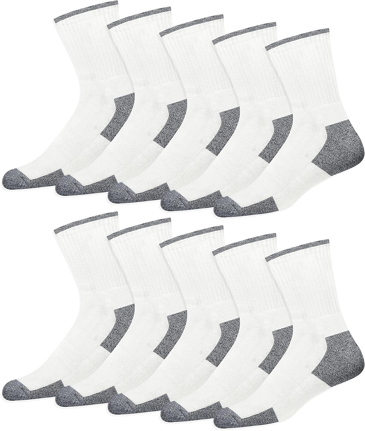 SOXCO 10 Pairs Socks Mens 9-12 Crew Work Sports Socks Women, Pack of 10 9-11 Whi...