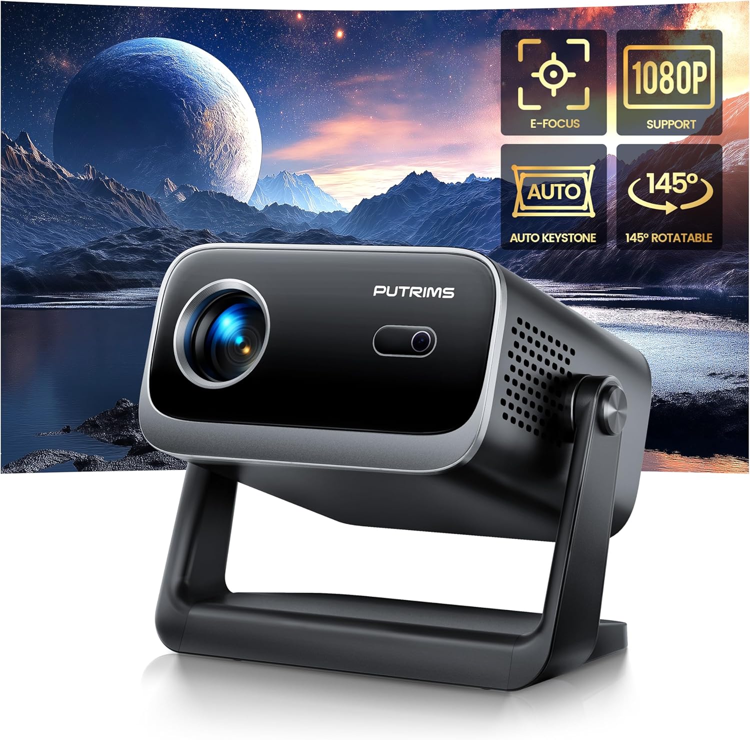 [Electric Focus & Auto Keystone] Mini Projector with WiFi Bluetooth, PUTRIMS Por...