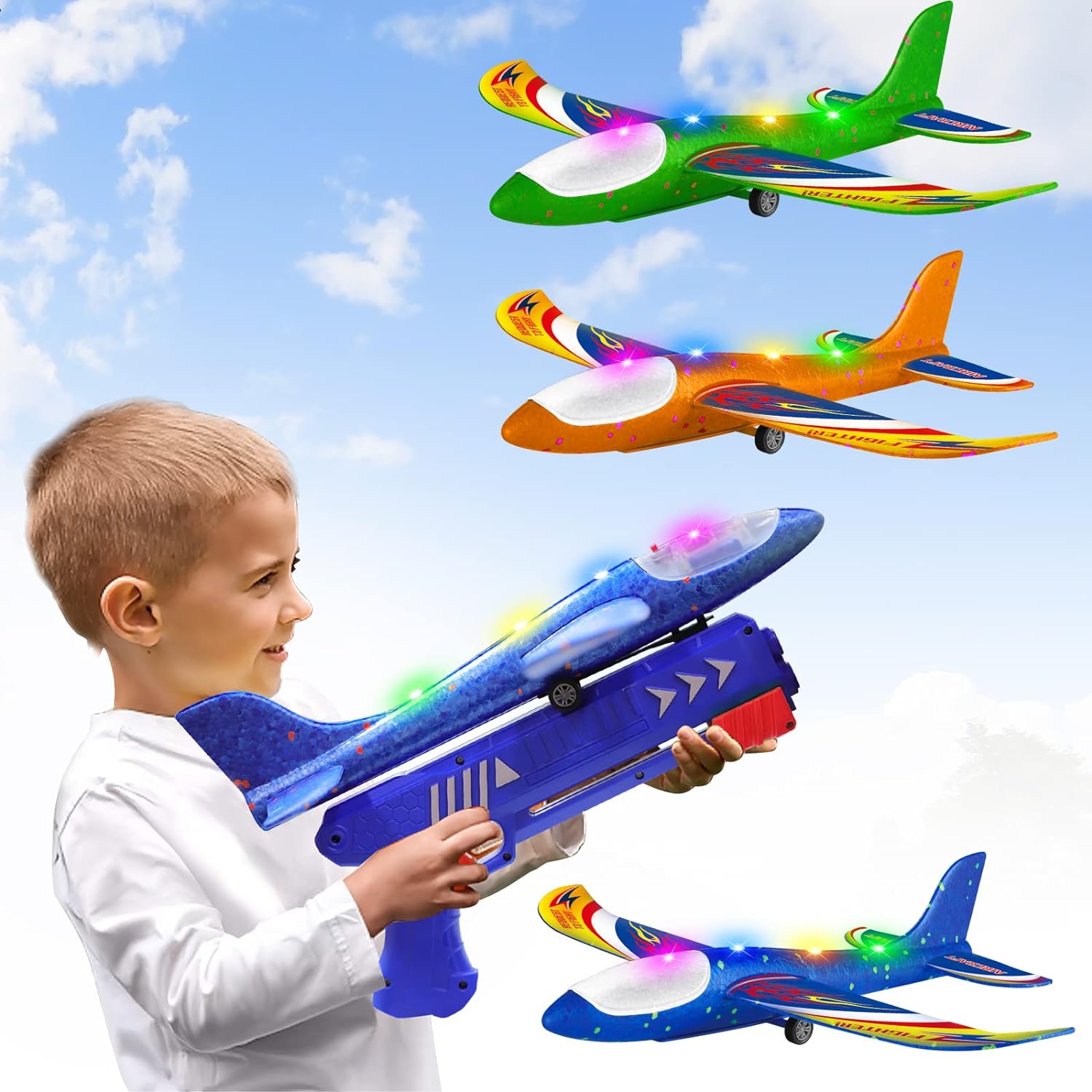 3 Pack Foam Airplane Launcher Toys, 2 Flight Mode Glider Plane,Kids Flying Toy,3...