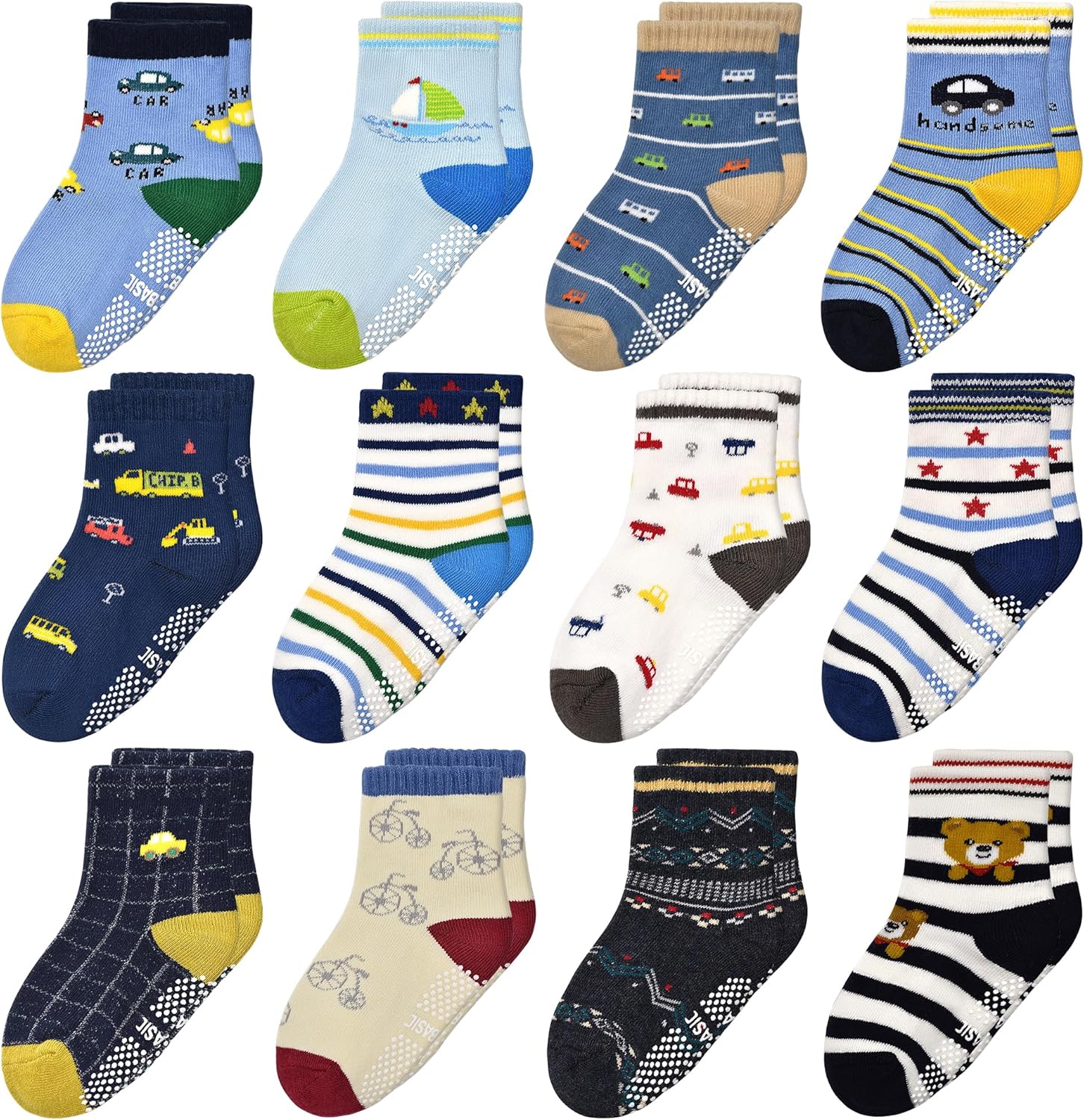 Tphon Non Slip Kids Toddler Socks with Gripper 12 Pairs Anti Skid Boys Girls Soc...