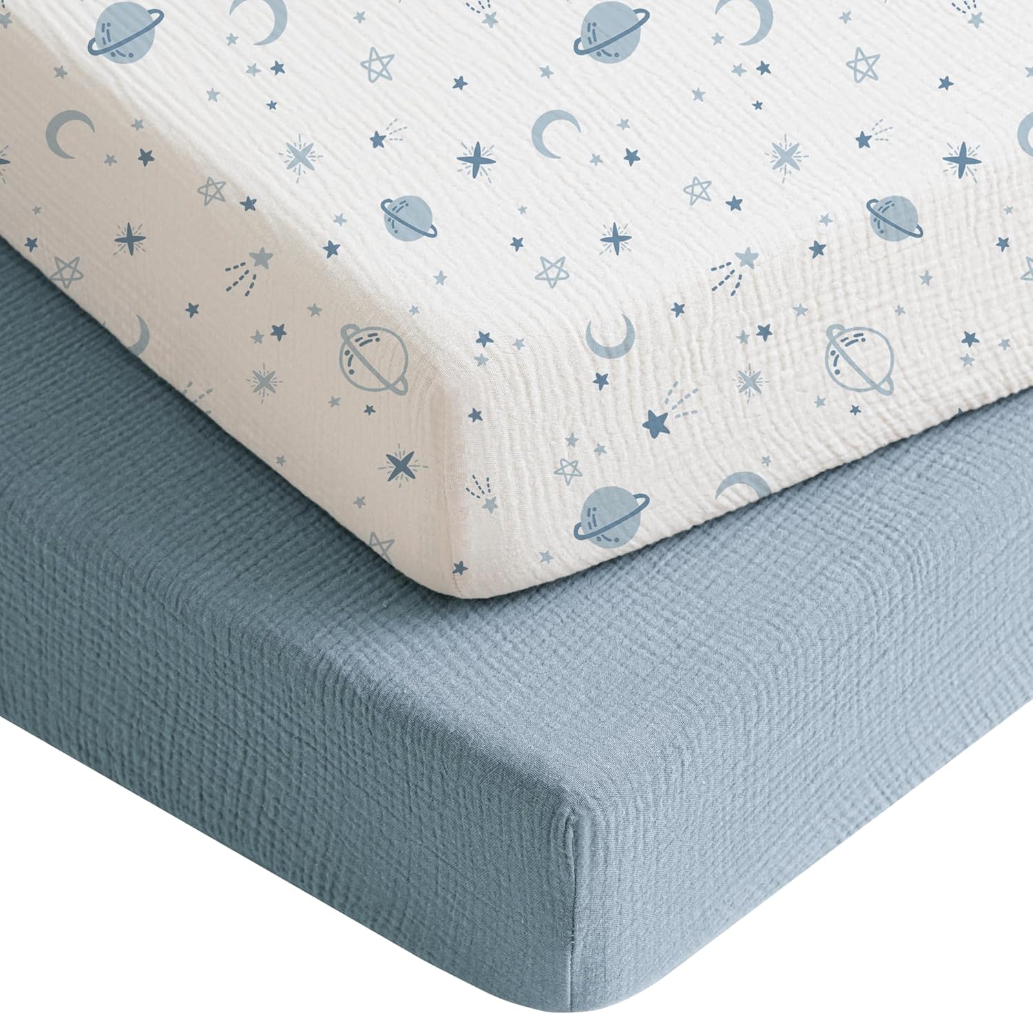 Konssy Muslin Crib Sheets for Boys, Soft Cotton Neutral Baby Sheets for Standard...