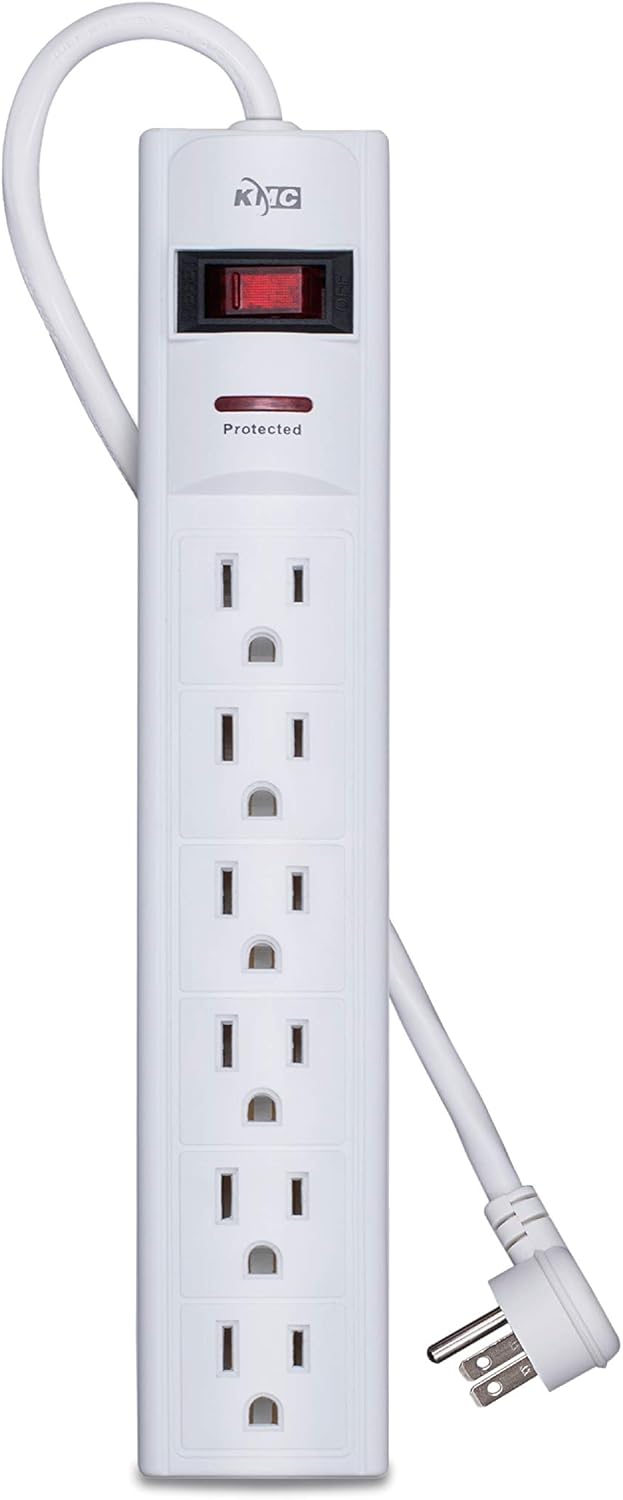 KMC 6-Outlet Surge Protector Power Strip with 10-Foot Cord, 1200 Joule, Overload...
