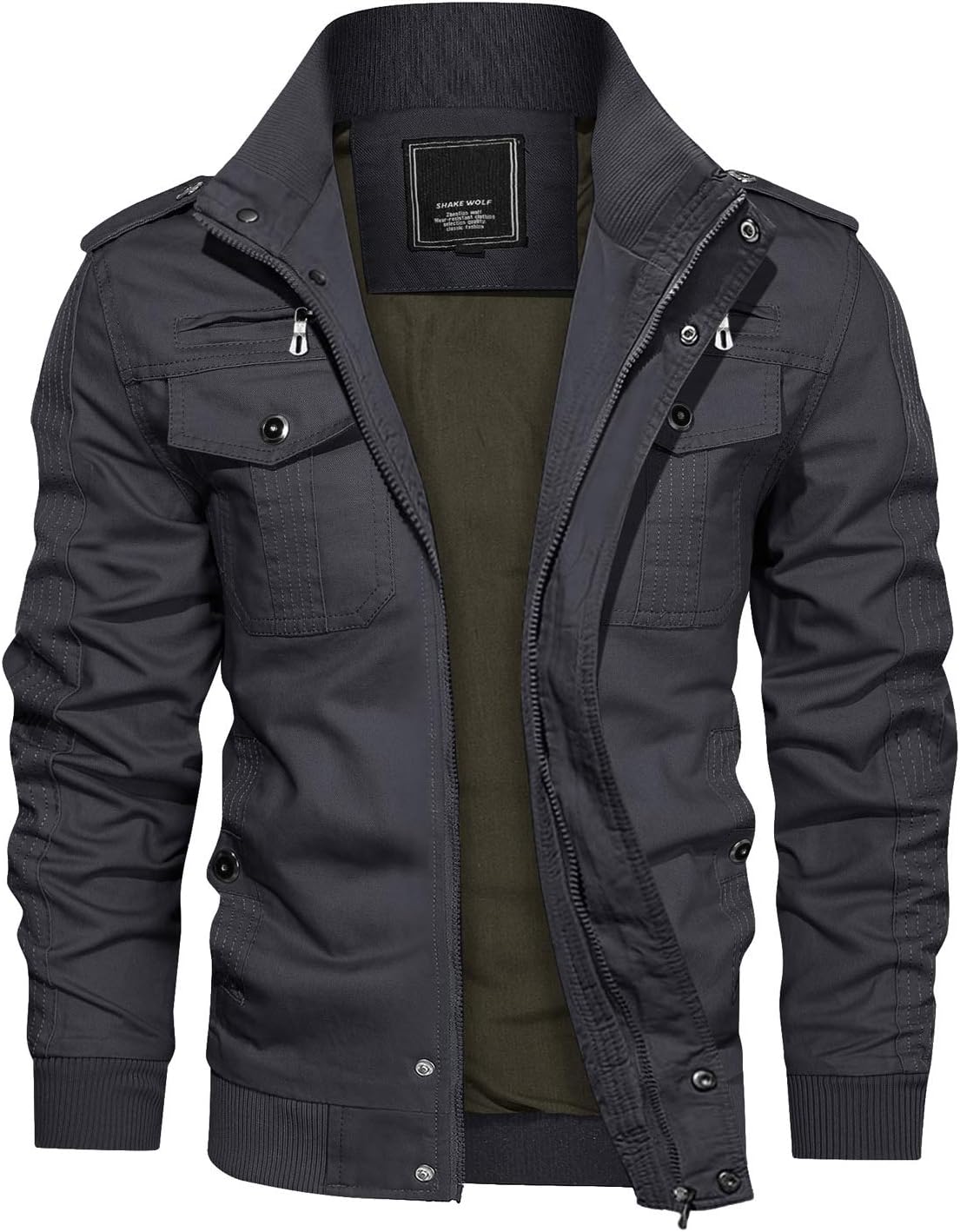 KEFITEVD Men's Military Bomber Jackets Cargo Work Jacket Casual Full Zip Coat Wi...
