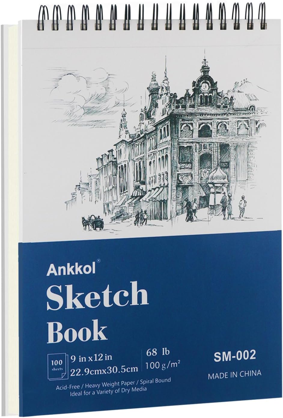 9" x 12" Sketch Book, Hardcover Sketchbook, Top Spiral Bound Sketch Pad, 100 She...