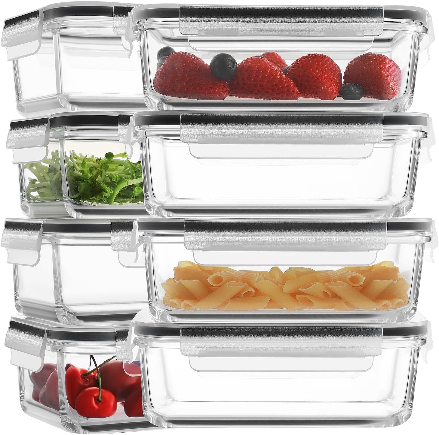 HOMBERKING 30oz 8 Pack Glass Meal Prep Containers with Lids, Food Storage Airtig...