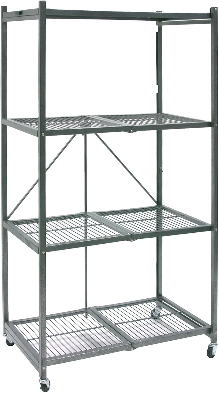 Origami 4 Tier Folding Shelves, Storage Shelving Rack Unit with Wheels, Gray Sin...