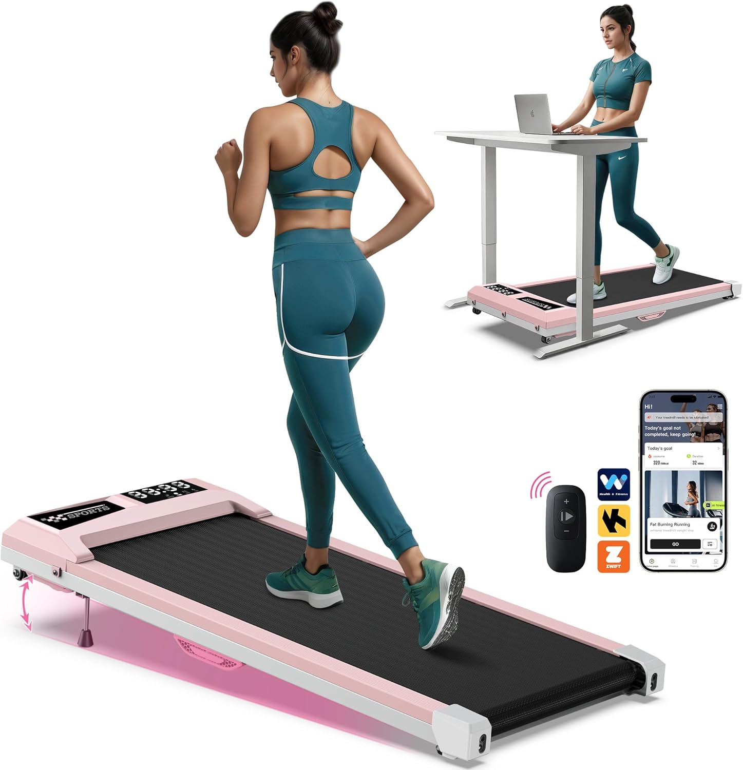 10% Incline Walking Pad Treadmills 320+lb Capacity, Smart Foldable Under Desk Tr...