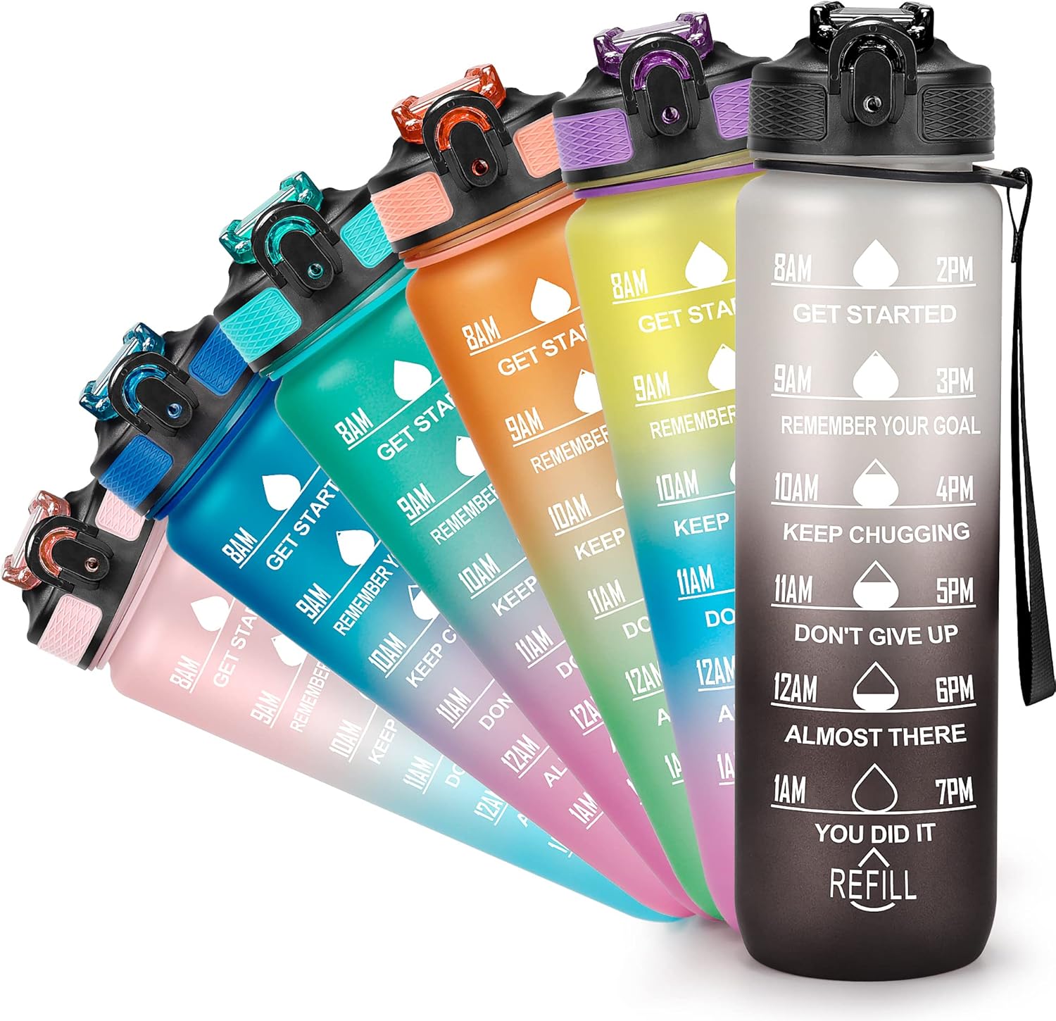 YC Kitchen 1 Litre Motivational Water Bottle with Time Marker, Leak-proof BPA Fr...