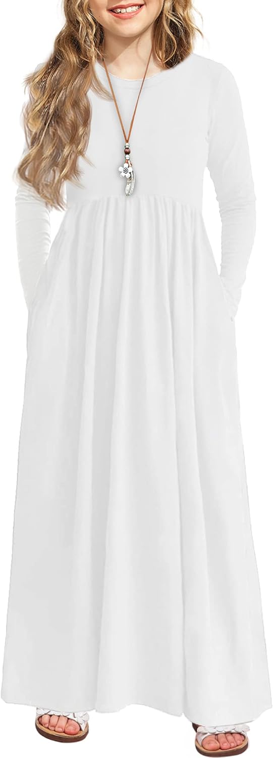 Arshiner Girls Maxi Dress Long/Short Sleeve Casual Holiday Dress with Pockets fo...