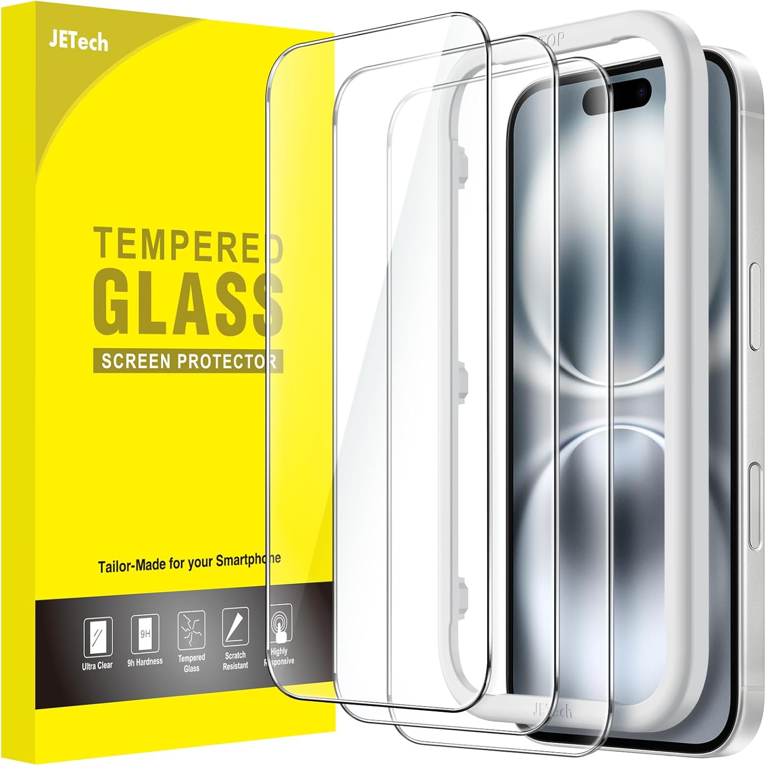 JETech Screen Protector for iPhone 16 6.1-Inch, Tempered Glass Film with Easy In...