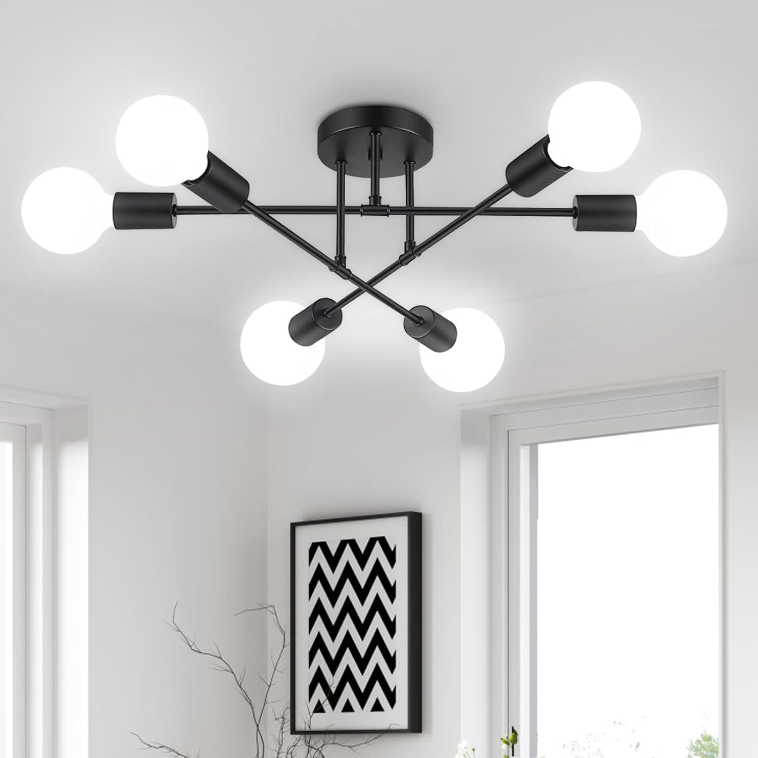 Ceiling Light Fixture, 6-Light Ceiling Light Chandelier, Modern Dinning Room Lig...