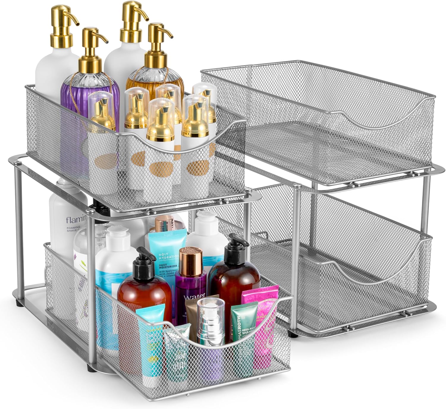 Sorbus 2 Sets of 2 Tier Metal Under Sink Organizer for Bathroom, Kitchen, Strong...