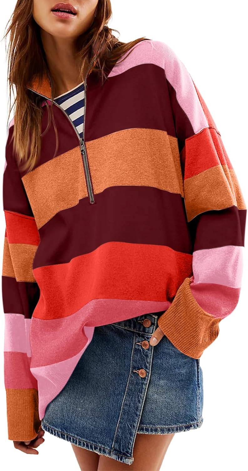 Yousify Oversized Womens Sweaters Fall 2024 Half Zipper Turtleneck Sweater Long...