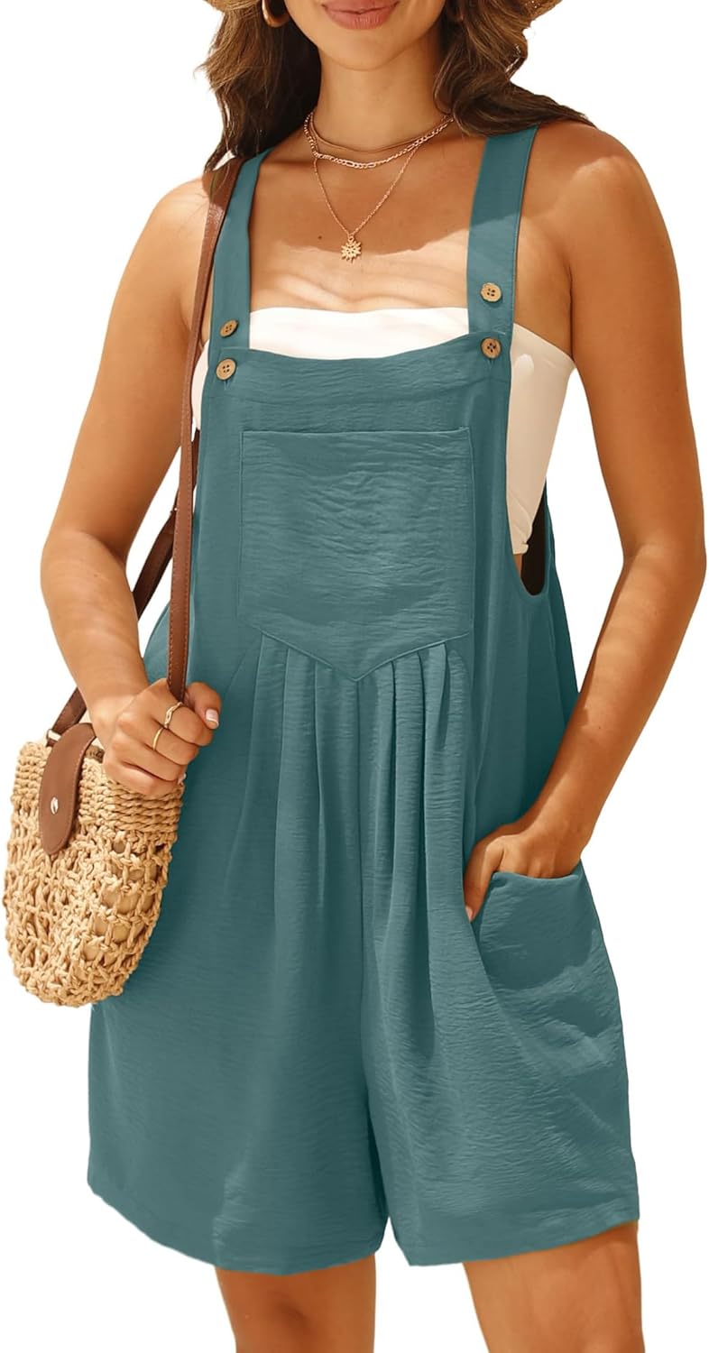 GRECERELLE Jumpsuits For Women Summer Short Overalls Casual Sleeveless Adjustabl...