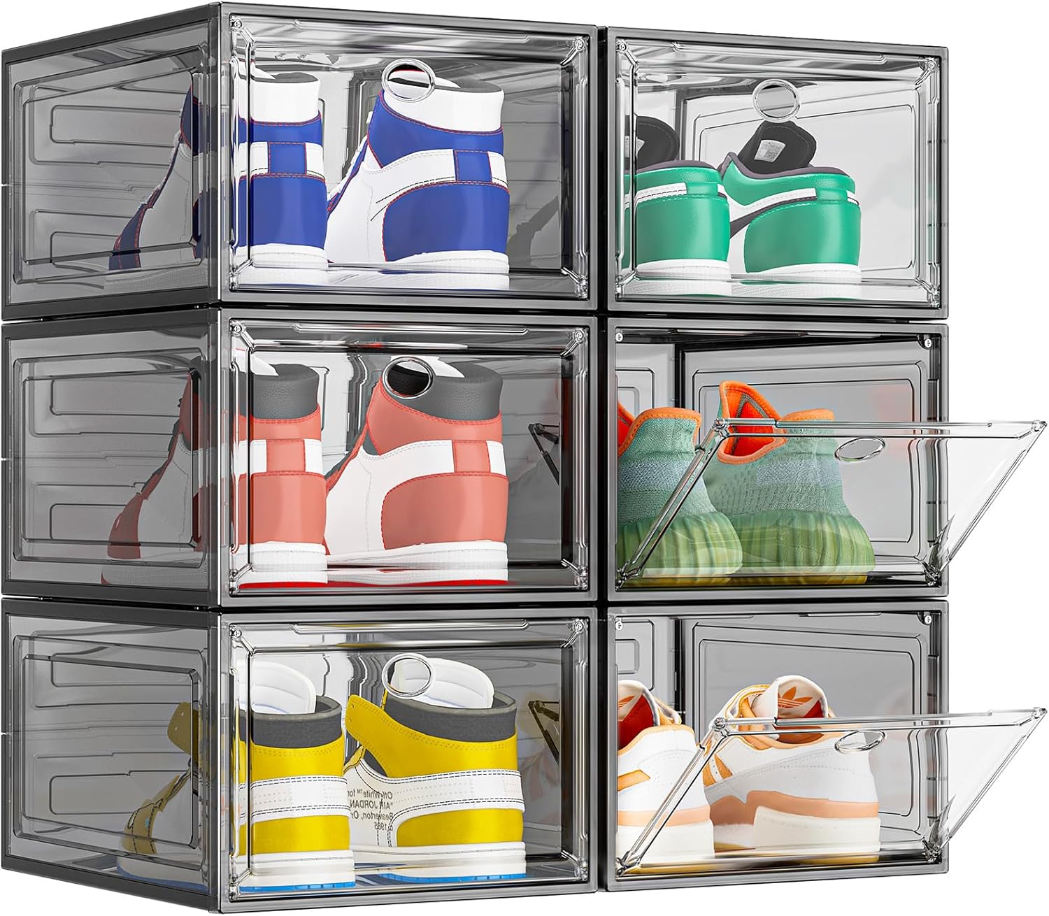 TidyTrove Shoe Storage Box, 6 Pcs Shoe Box Clear Plastic Stackable, Sturdy Folda...