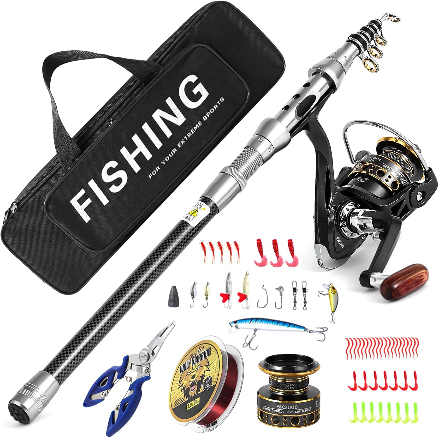 I00000 Fishing Rod and Reel Combos with Carbon Fiber Telescopic Fishing Pole - S...