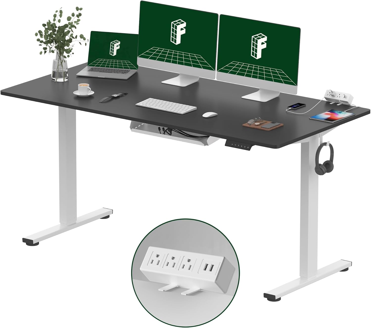 FLEXISPOT EN2 Whole-Piece Standing Desk Clamp Power Strip, 60 x 24 Electric Stan...