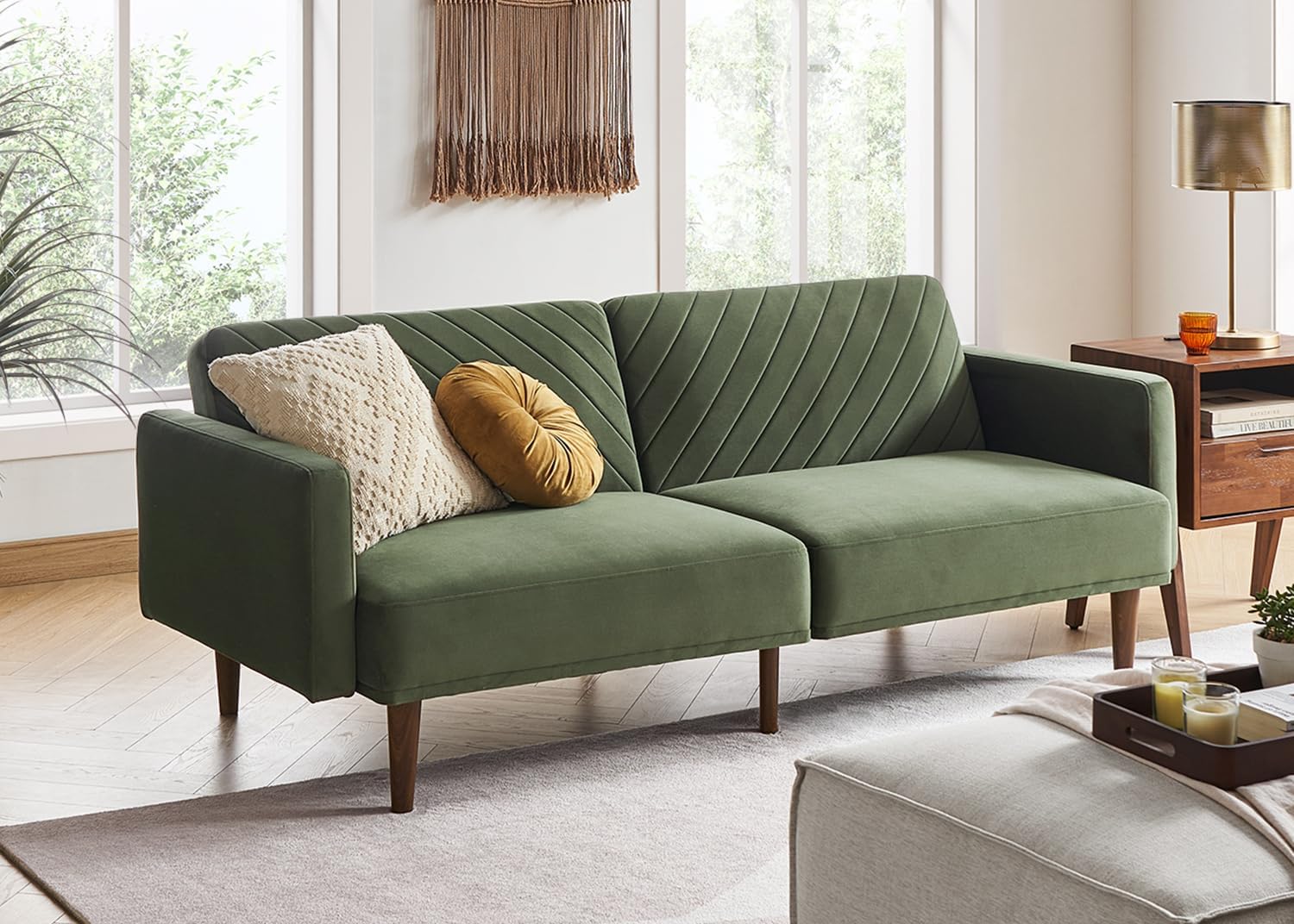 mopio Futon Sofa Bed, Small Couch, Sleeper, Loveseat, Mid Century Modern Futon C...