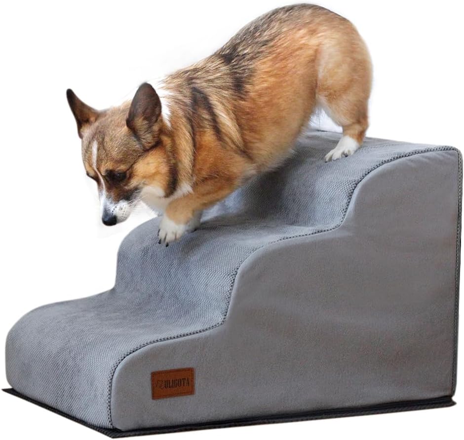 3 Tiers Foam Dog Stairs for High Bed, Easy to Carry with Handle Design, High Den...