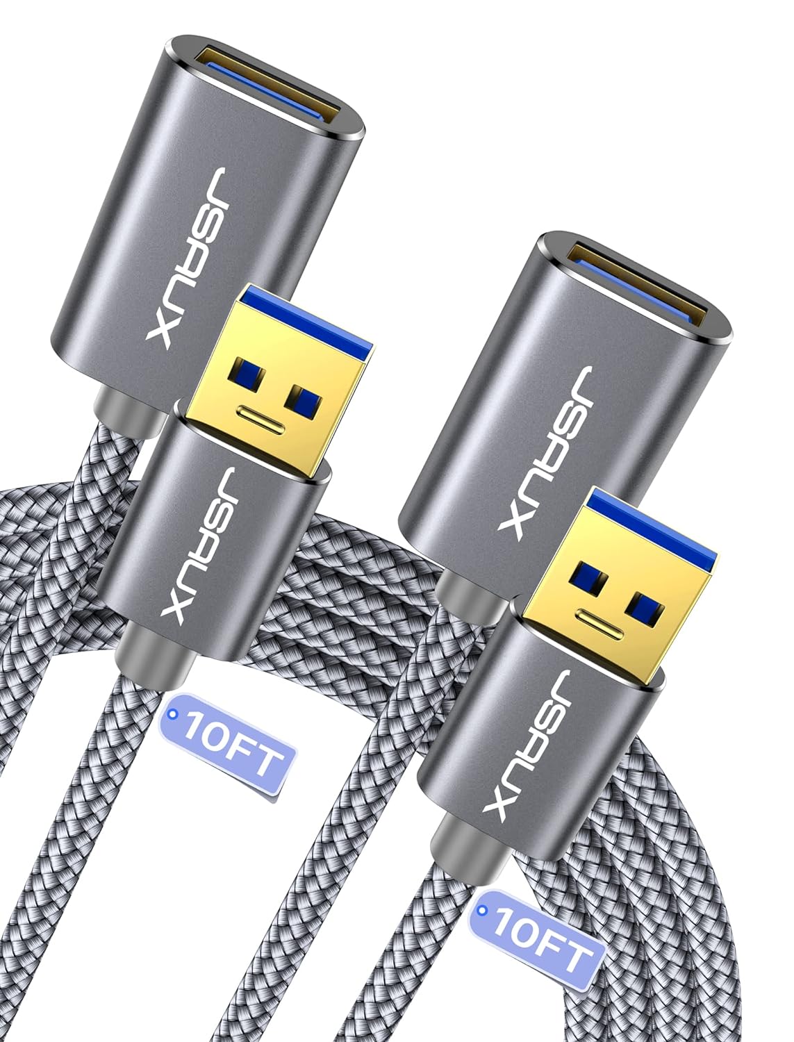 JSAUX 2Pack 10FT+10FT USB 3.0 Extension Cable, Type A Male to Female USB Extende...
