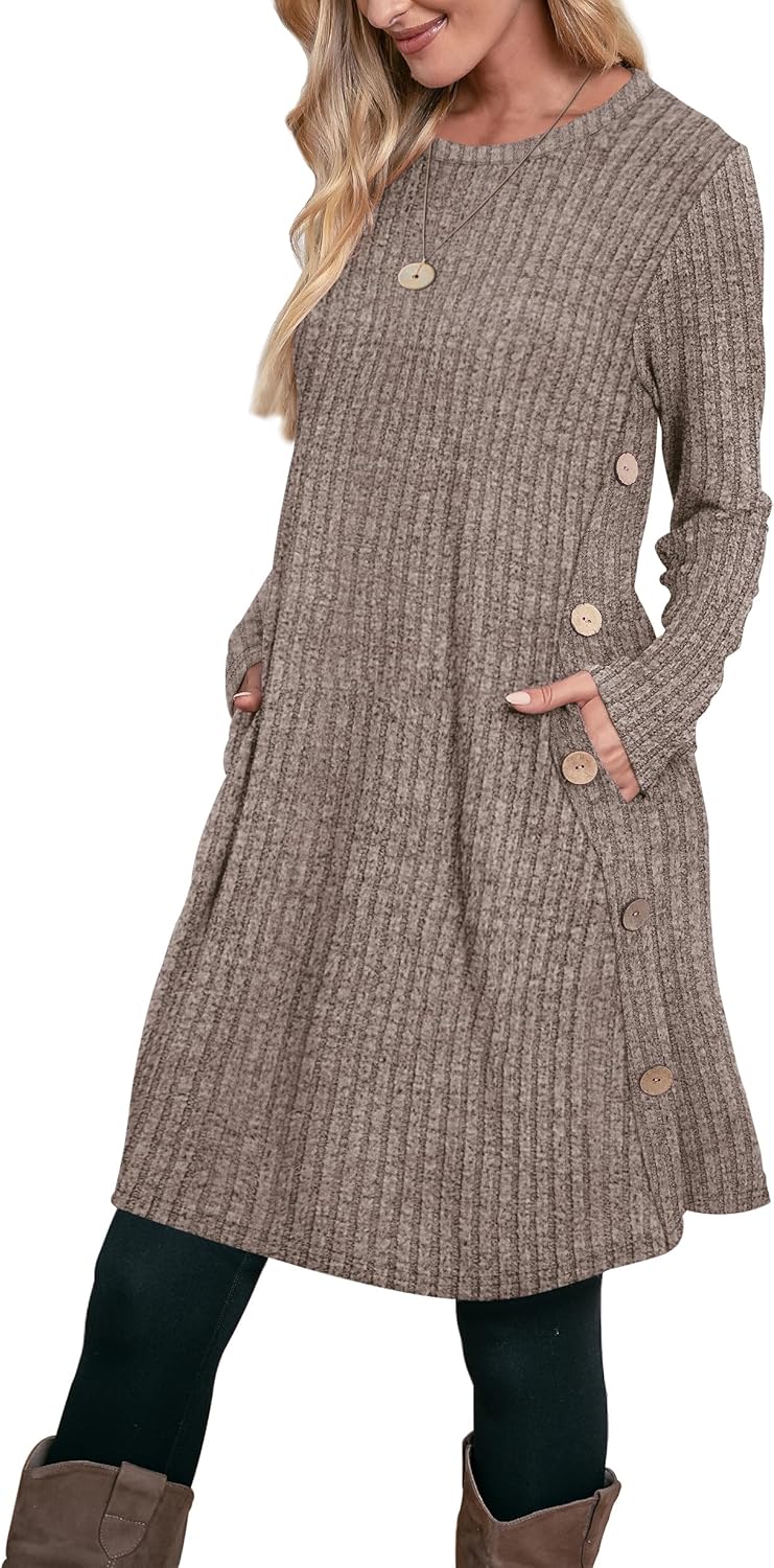 Aokosor Jumper Dress for Women Tunic Dress Ladies Long Sleeve Dress with Pockets...