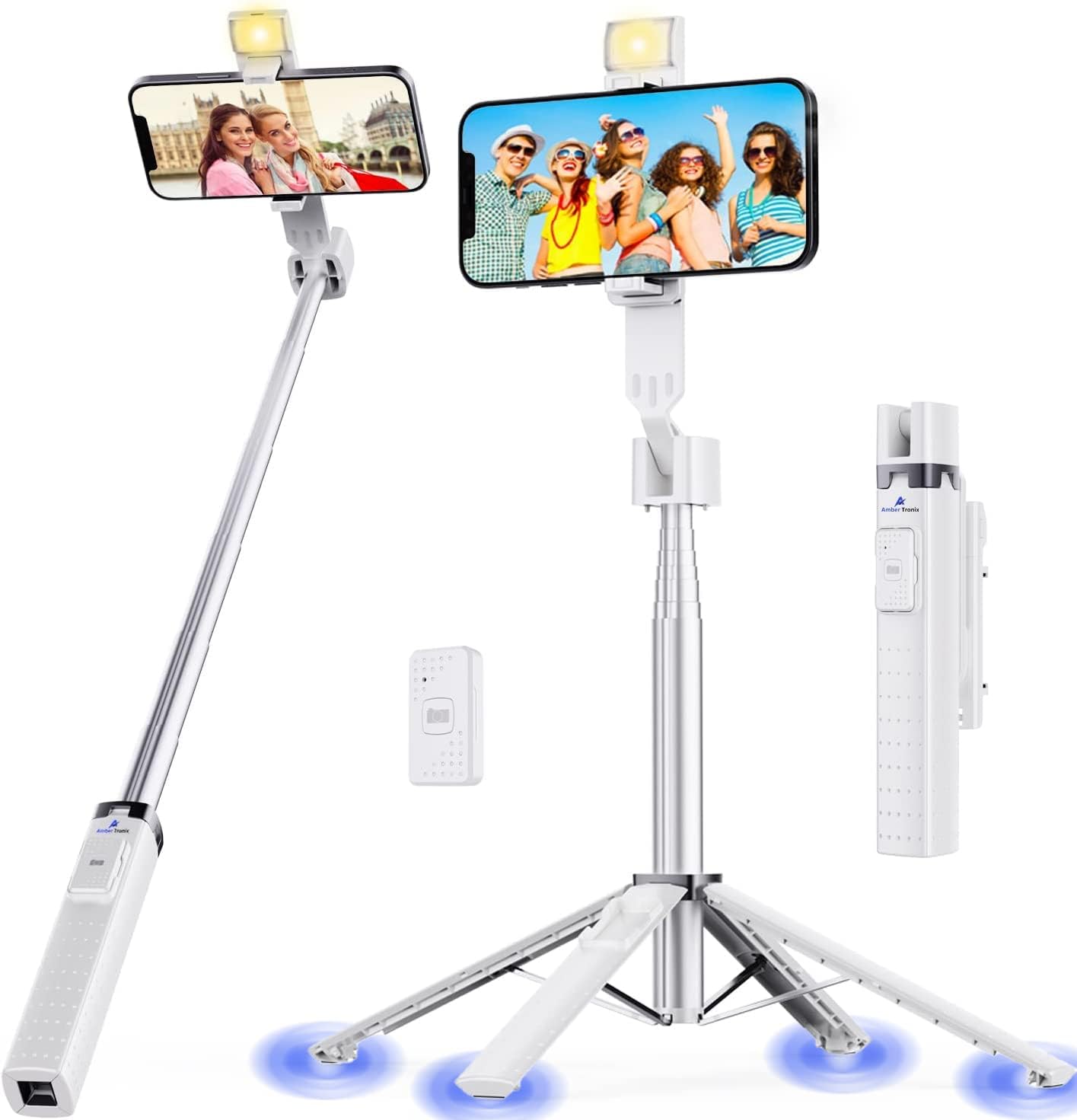 Ambertronix 40” Selfie Stick Tripod Quadrapod, Onb...