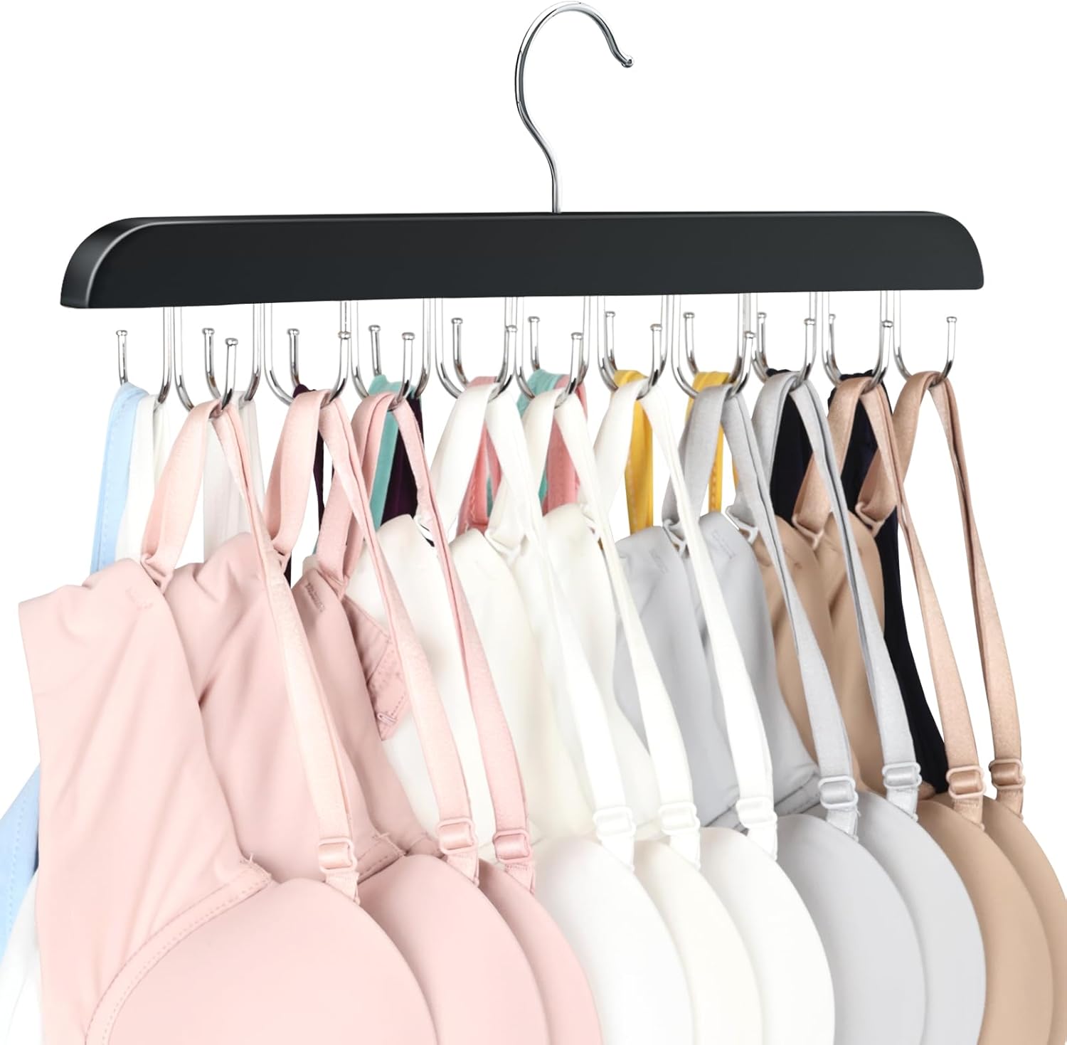 Bra Hanger for Closet, Tank Top Hanger 20 Hooks Capacity Foldable Wood Space Sav...