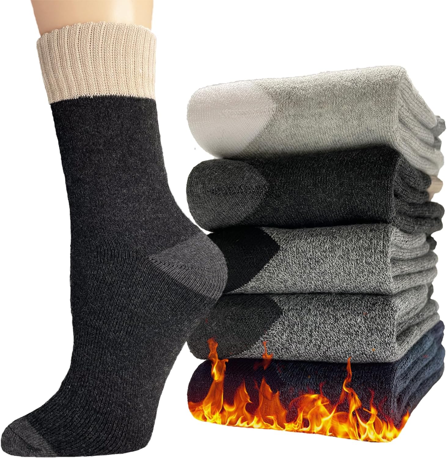 Hocerlu 5 Pair Mens Thermal Socks, Wool Socks for Winter, Thick Men Sock, Warm S...
