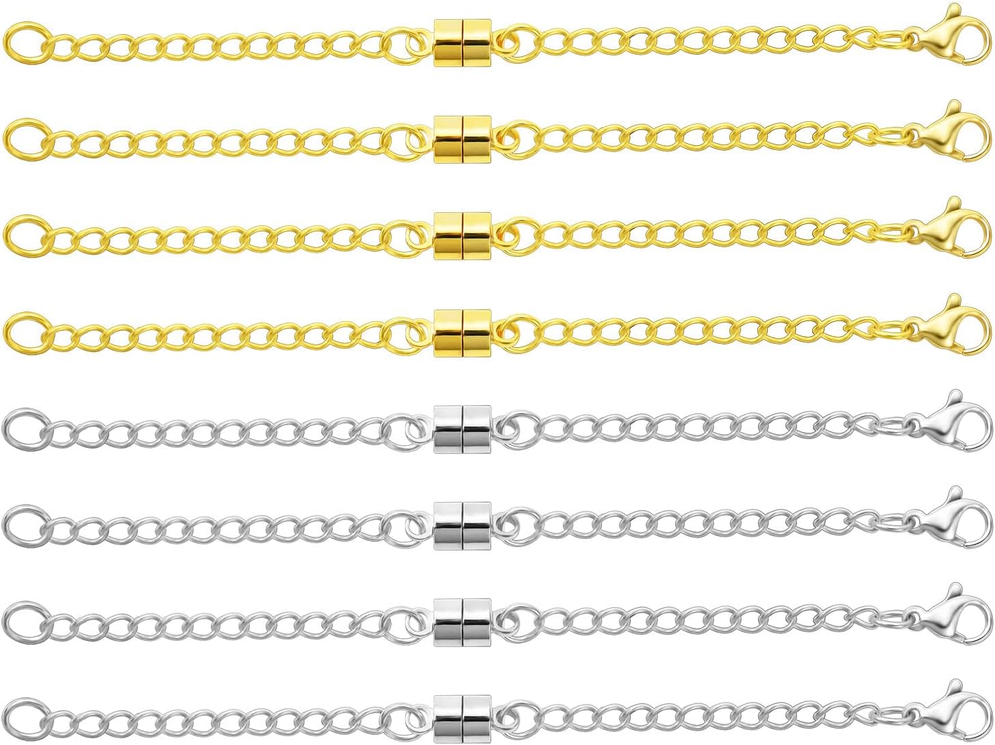 Magnetic Necklace Extender Silver and 14K Gold Adjustable Chain Extenders for Ne...