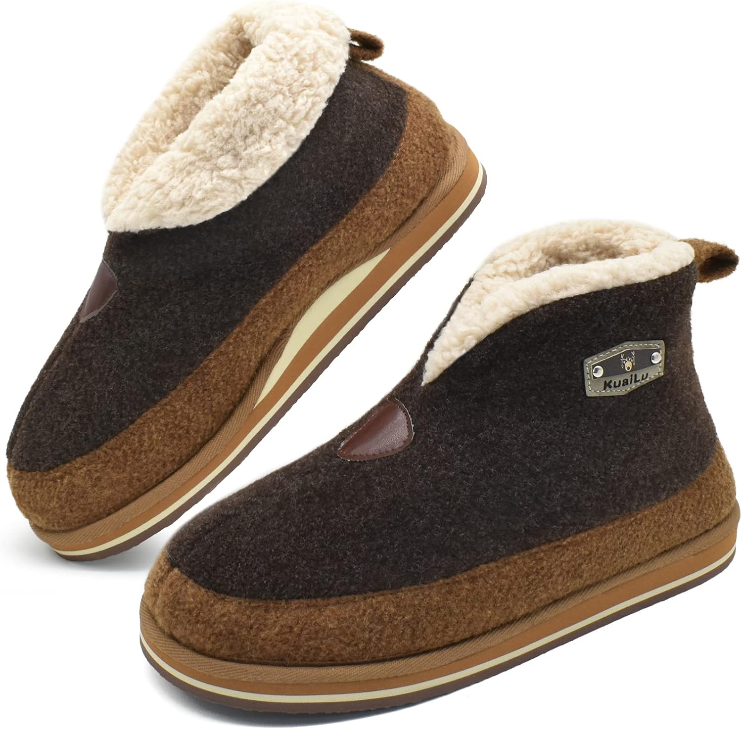 KuaiLu Mens Winter Slippers Memory Foam Slipper Boots for Men Cozy Felt Wool Hou...