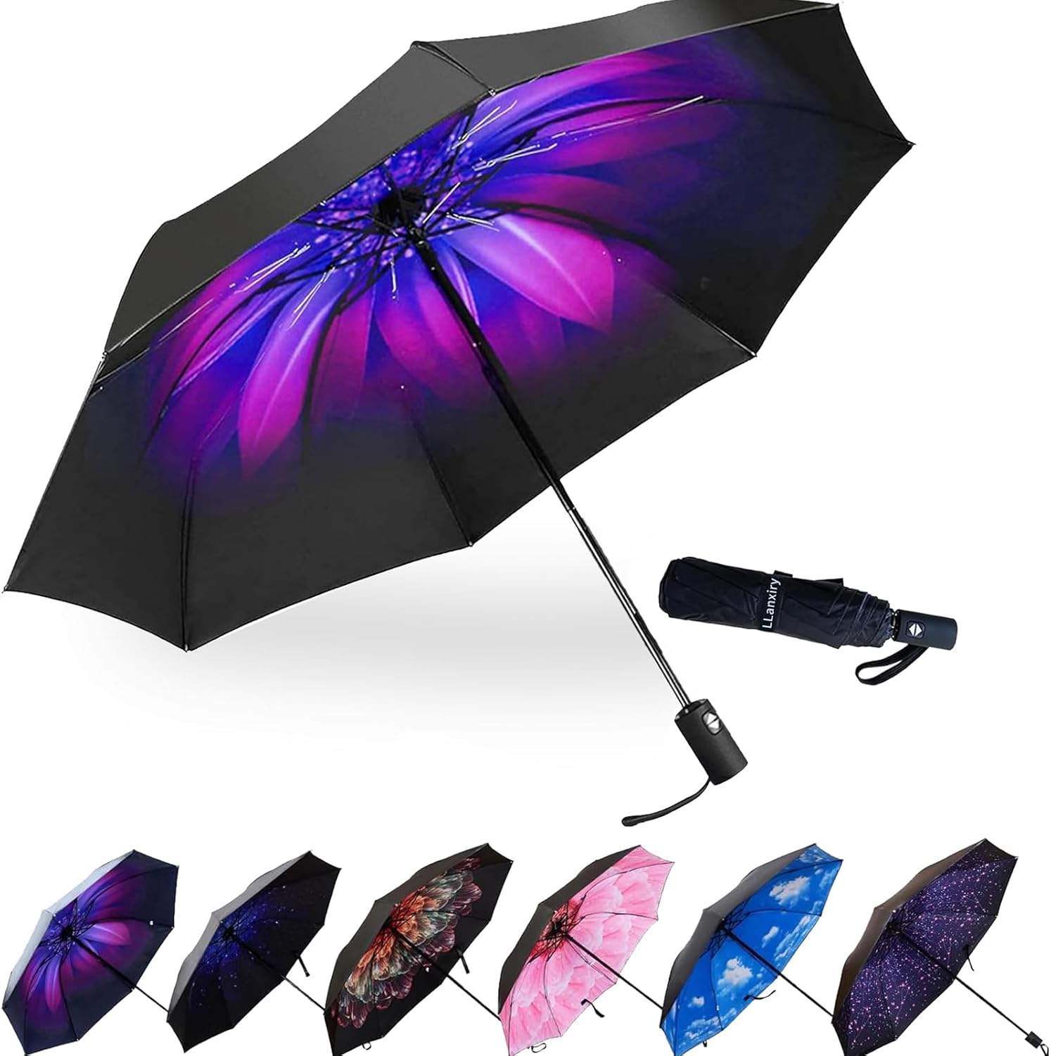 LLanxiry Compact Travel Umbrella,Windproof Waterproof Stick Umbrella Protection...
