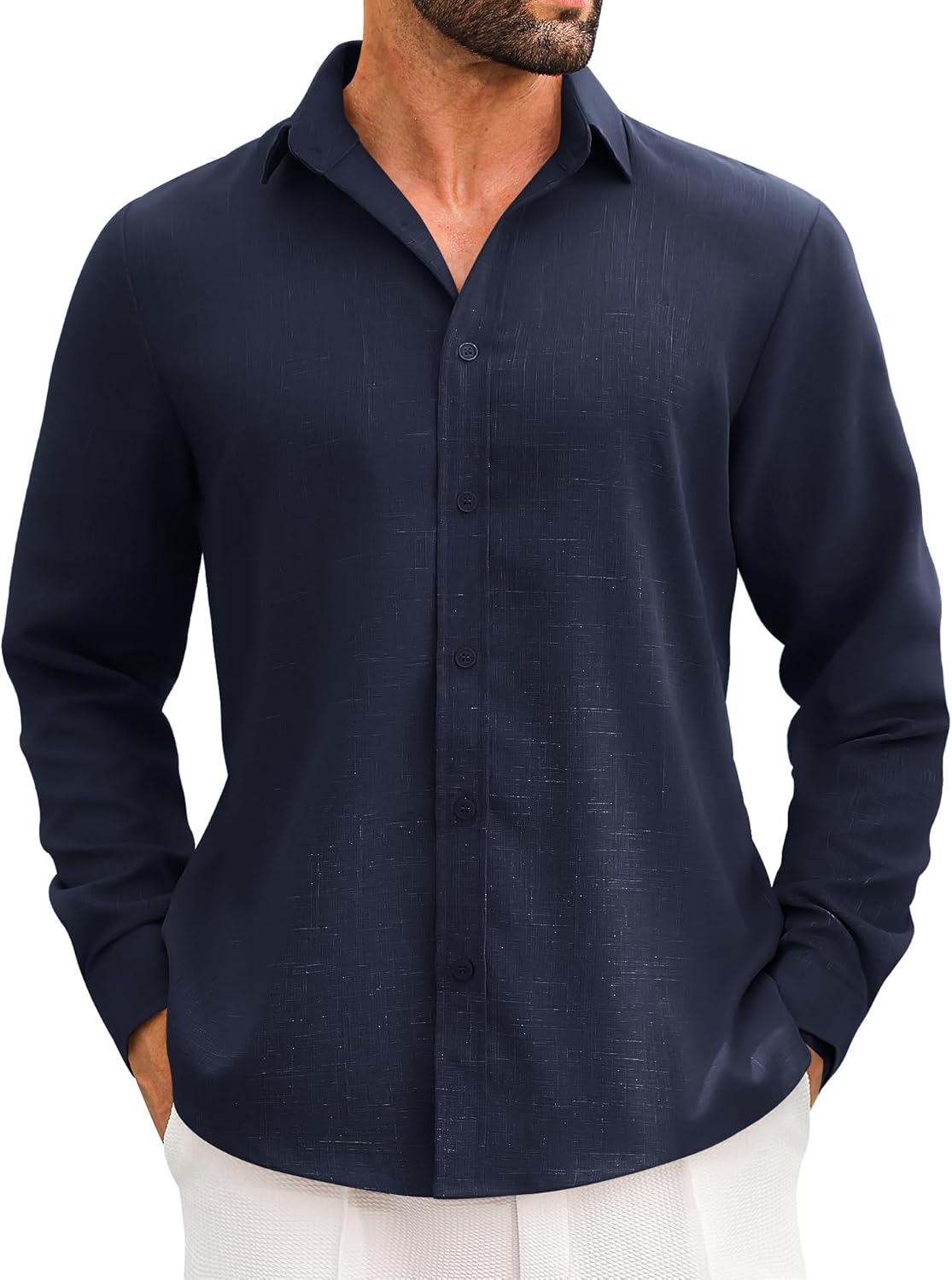 LETSEE Men's Linen Shirts Long Sleeve Untucked Casual Button Down Shirts for Men...